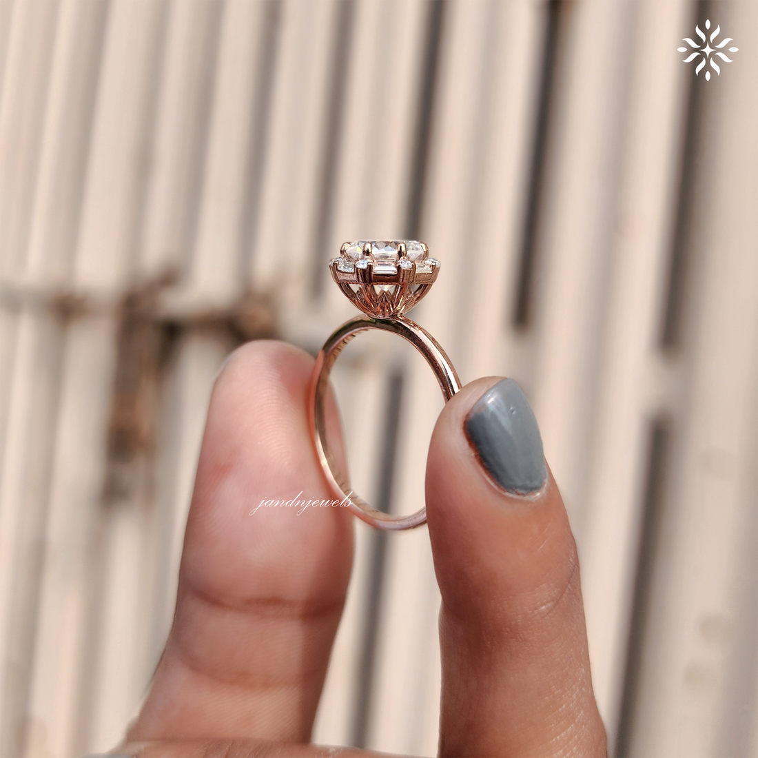 Unique Portuguese Cut Moissanite Engagement Ring Luxe Baguette & Round Halo Diamond Ring 14K Solid Gold Solitaire Ring