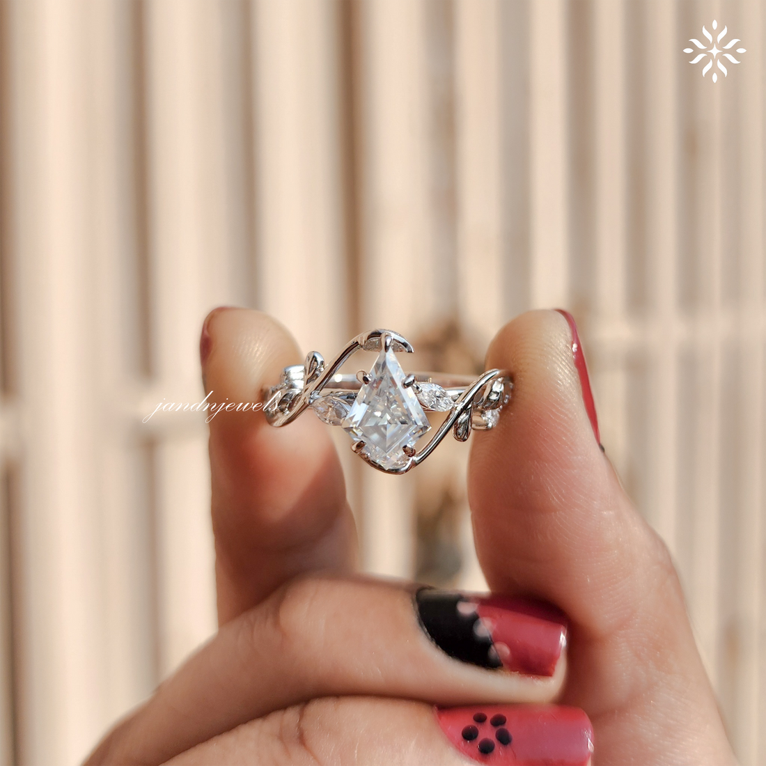 2CT Kite Cut Moissanite Engagement Ring 14K Gold Nature Inspired Ring Leaf Design Ring Solitaire Ring Art Deco Wedding Ring for Her