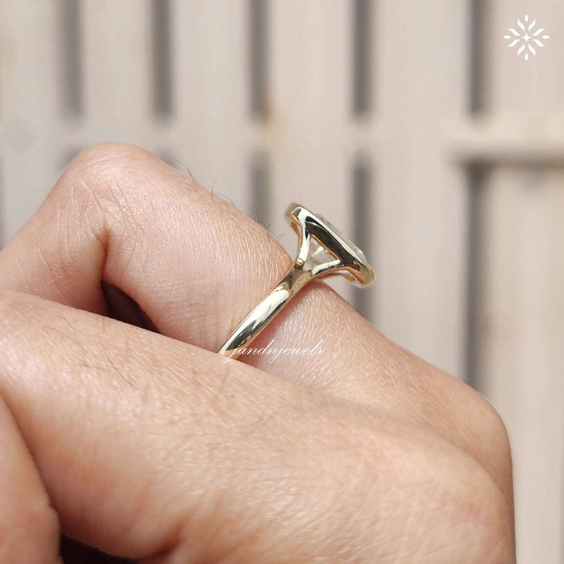 2CT Elongated Cushion Cut Engagement Ring Bezel Set Unique Split Shank And Cathedral Setting Ring 14K Solid Gold Ring