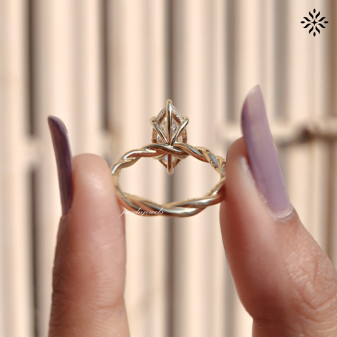 2CT Marquise Moissanite Engagement Ring 14K Solid Gold Twisted Shank Diamond Wedding Band Solitaire Hidden Halo Proposal Ring for Mom