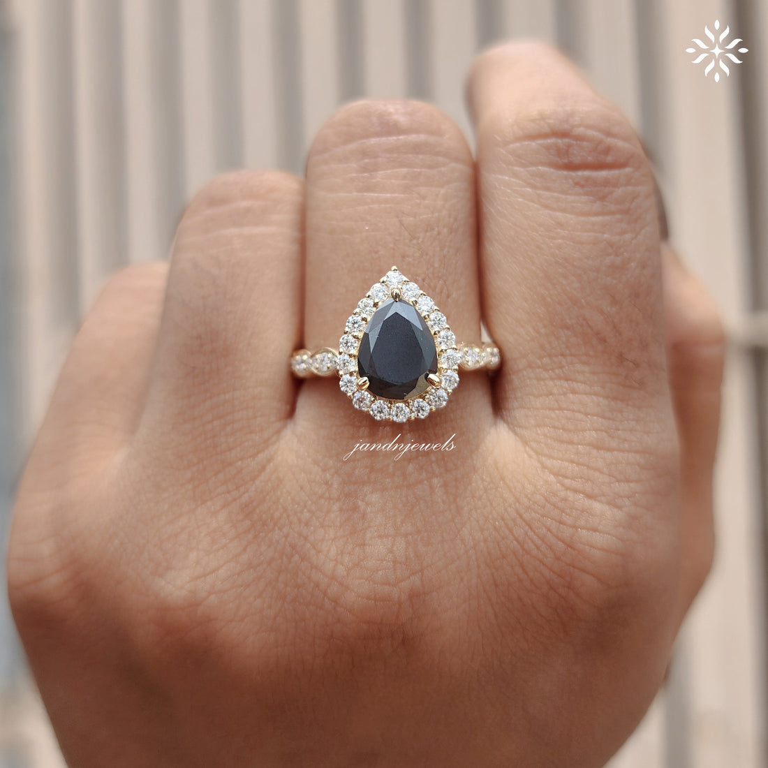 Black Pear Moissanite Ring Set Vintage Inspired Halo Engagement Ring With Marquise Wedding Band