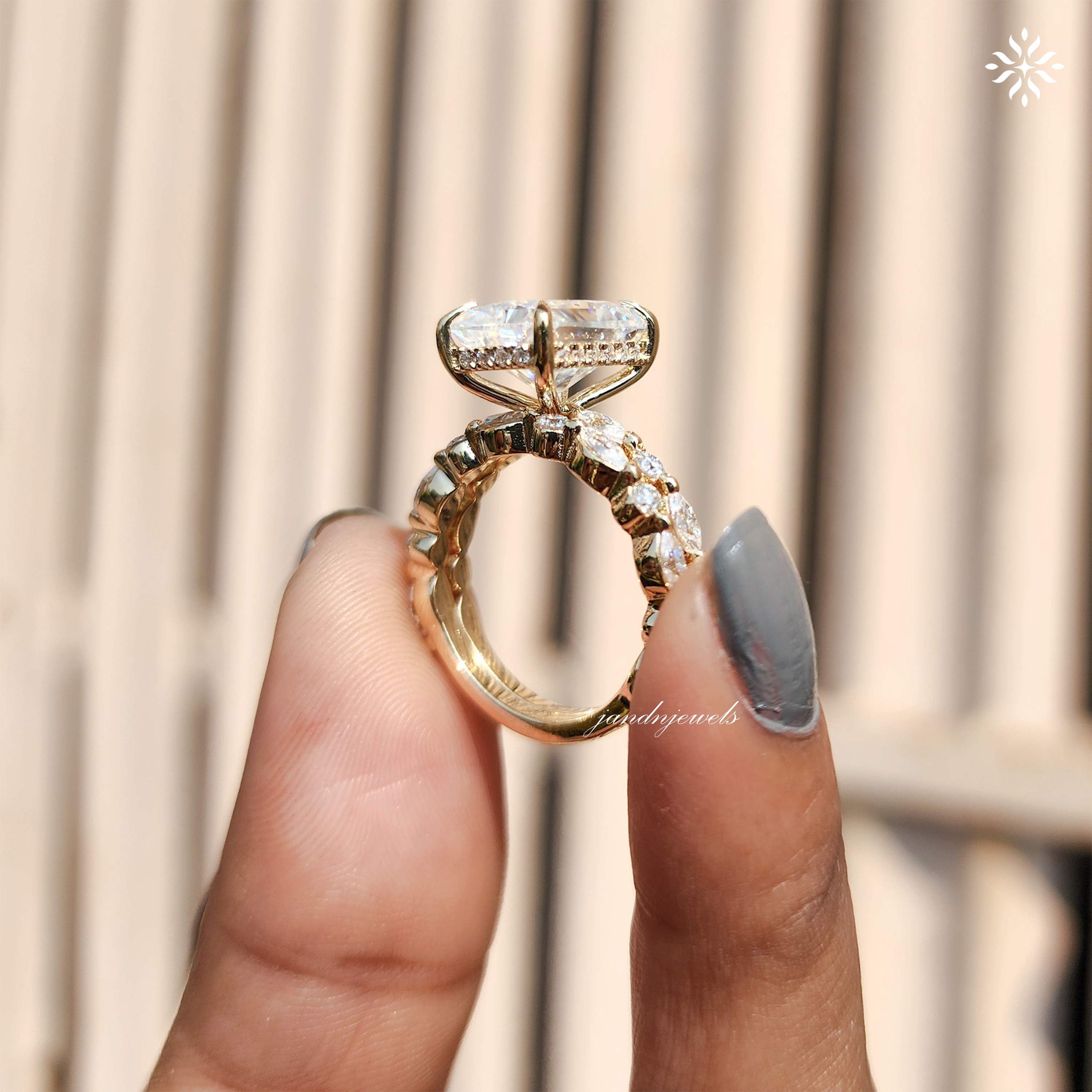4CT Elongated Radiant Cut Moissanite Diamond Engagement Ring 14K Gold Ring Bridal Set Unique Marquise Diamond Ring Wedding Ring Set