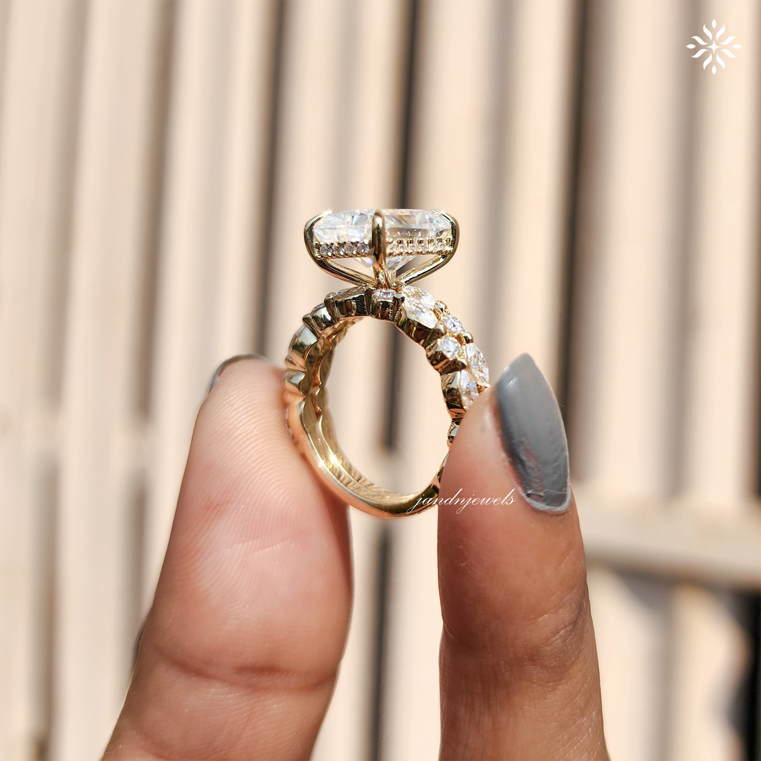 4CT Elongated Radiant Cut Moissanite Diamond Engagement Ring 14K Gold Ring Bridal Set Unique Marquise Diamond Ring Wedding Ring Set