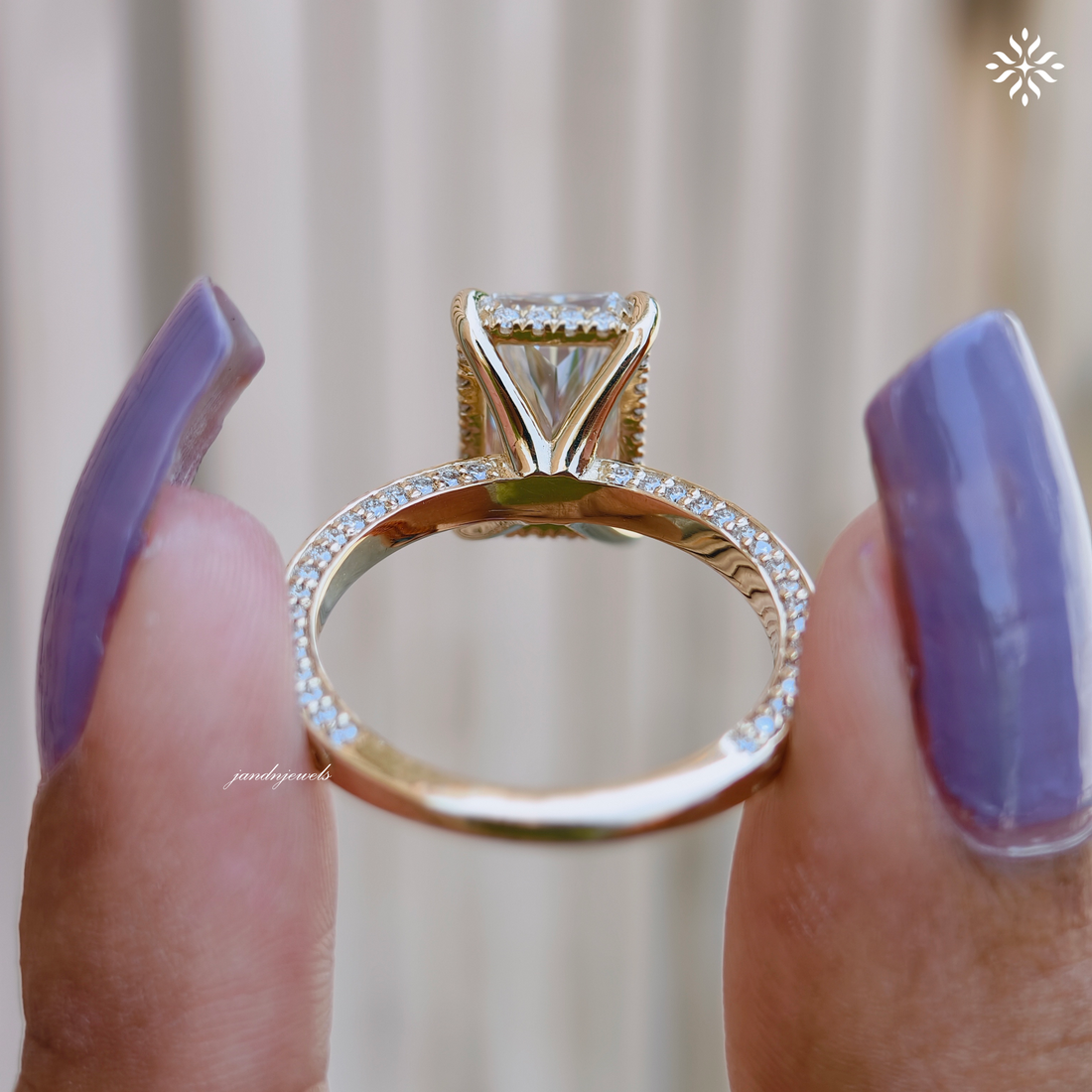 4CT Radiant Cut Moissanite Ring, Solid Yellow Gold Radiant Cut Solitaire Ring, Engraved Wedding Ring, 4 Prongs Anniversary Ring for Women