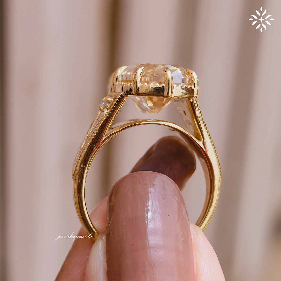 7CT Old Main Yellow Cushion Cut Moissanite Engagement Ring Vintage Inspired Handmade Engraved Art Deco Ring Antique Diamond Ring for Her