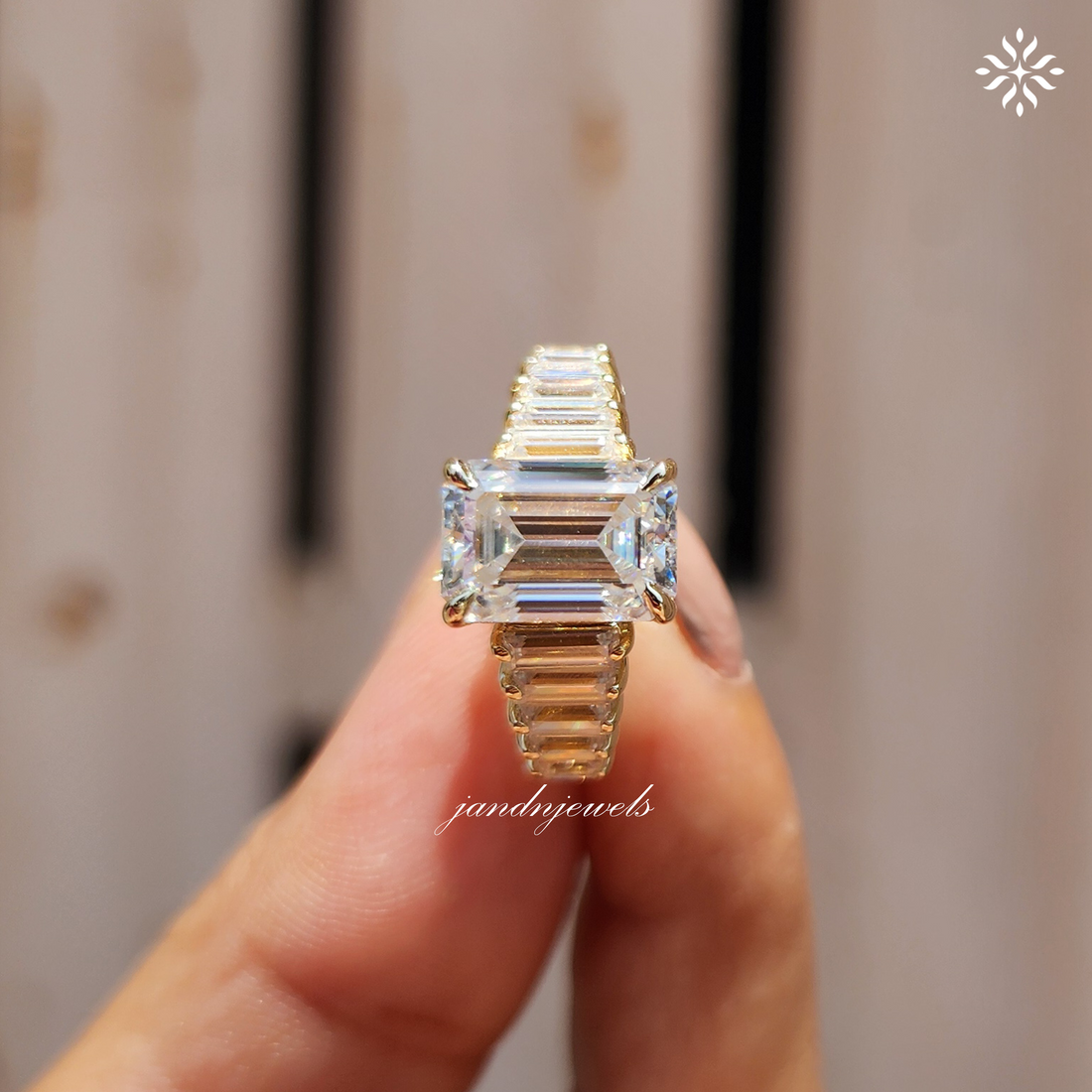 3CT Emerald Cut Moissanite Engagement Ring Baguette Eternity Band Luxury Bridal Ring Anniversary Gift for Her