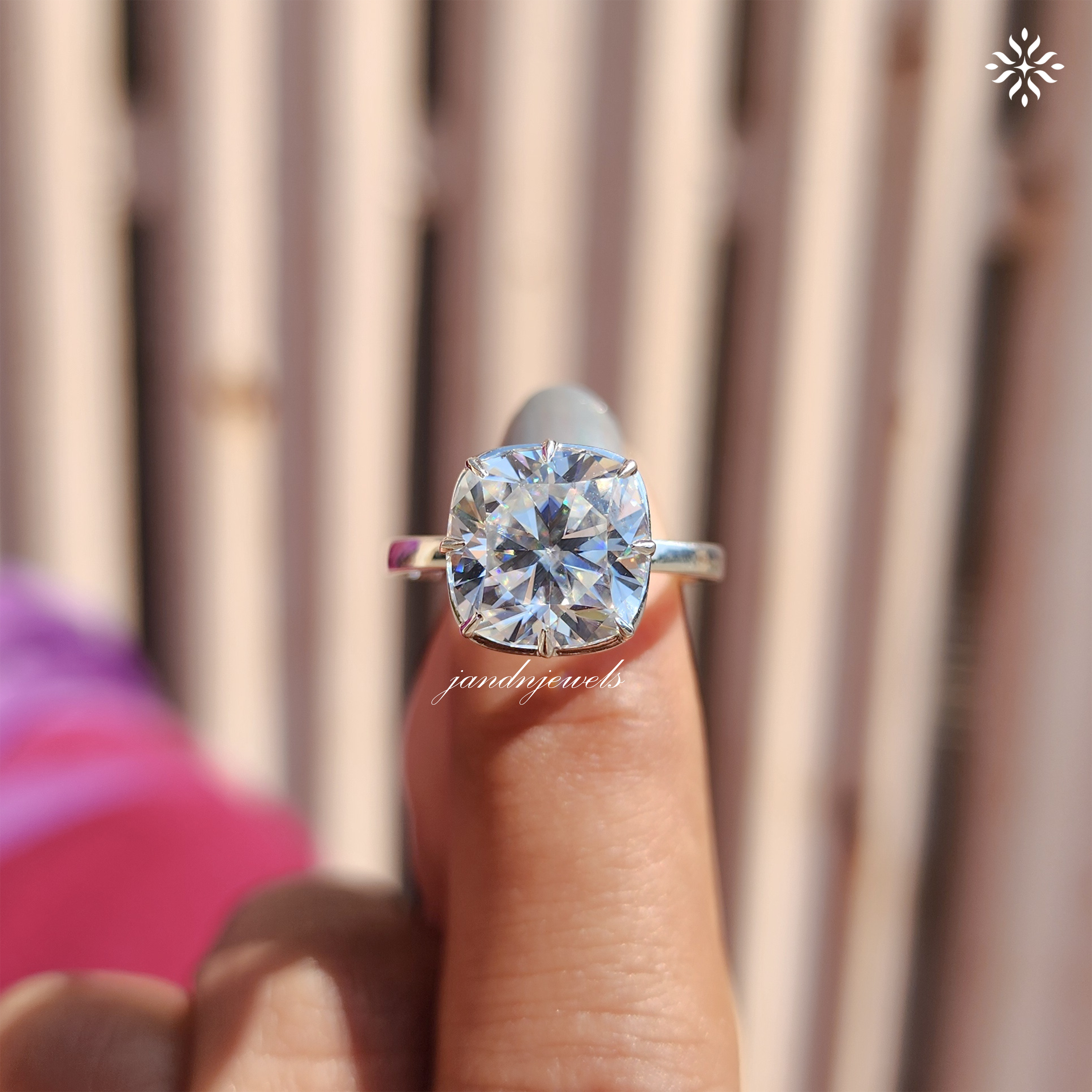 Cushion Cut Moissanite Diamond Ring Hidden Halo Engagement Ring 14K White Gold Solitaire Ring Minimalist Bridal Jewelry Gift for Her