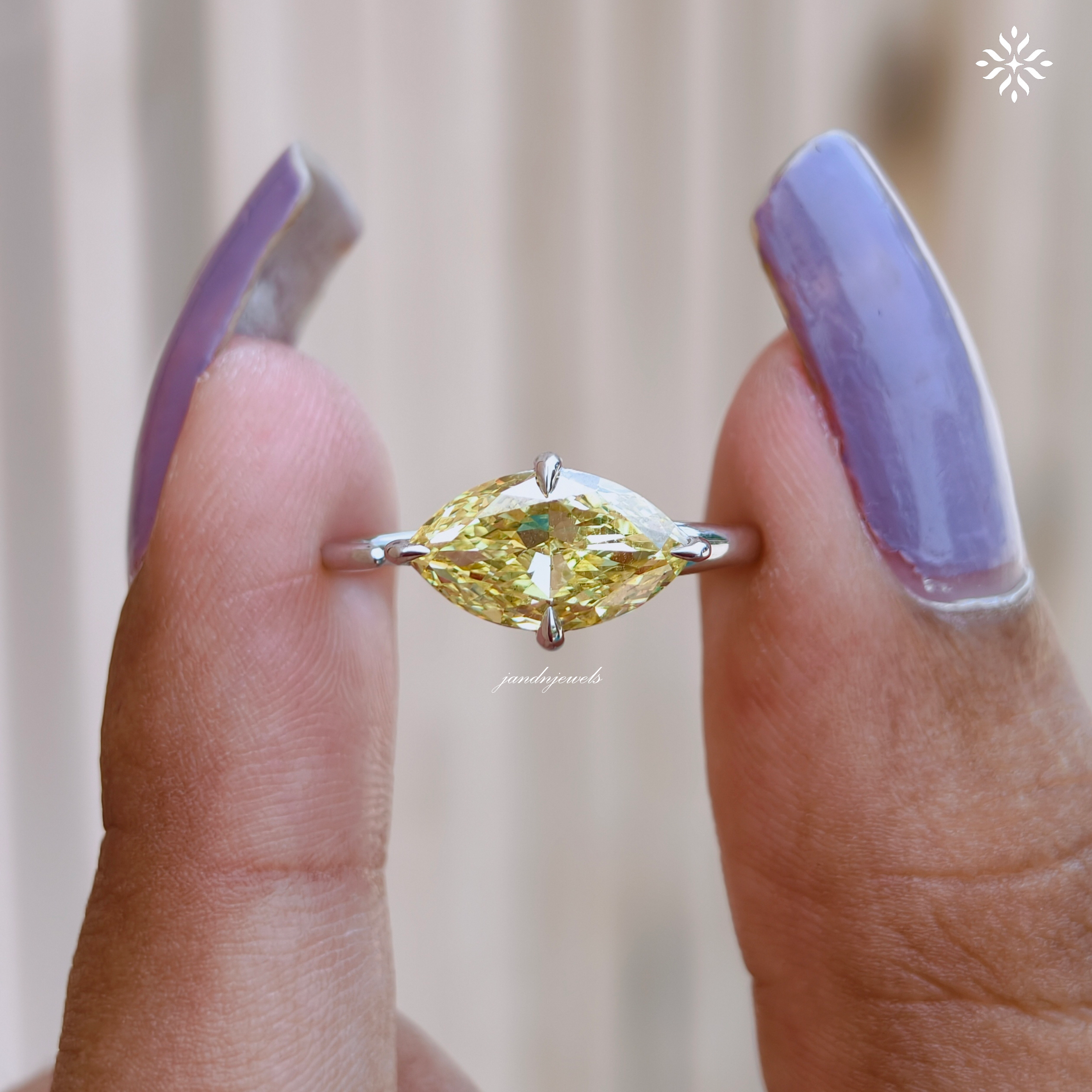 Fancy Intense Yellow Marquise Lab Grown Diamond Ring Open Band Engagement Ring VS 2 IGI Certified Diamond Ring 925 Sterling Silver Ring