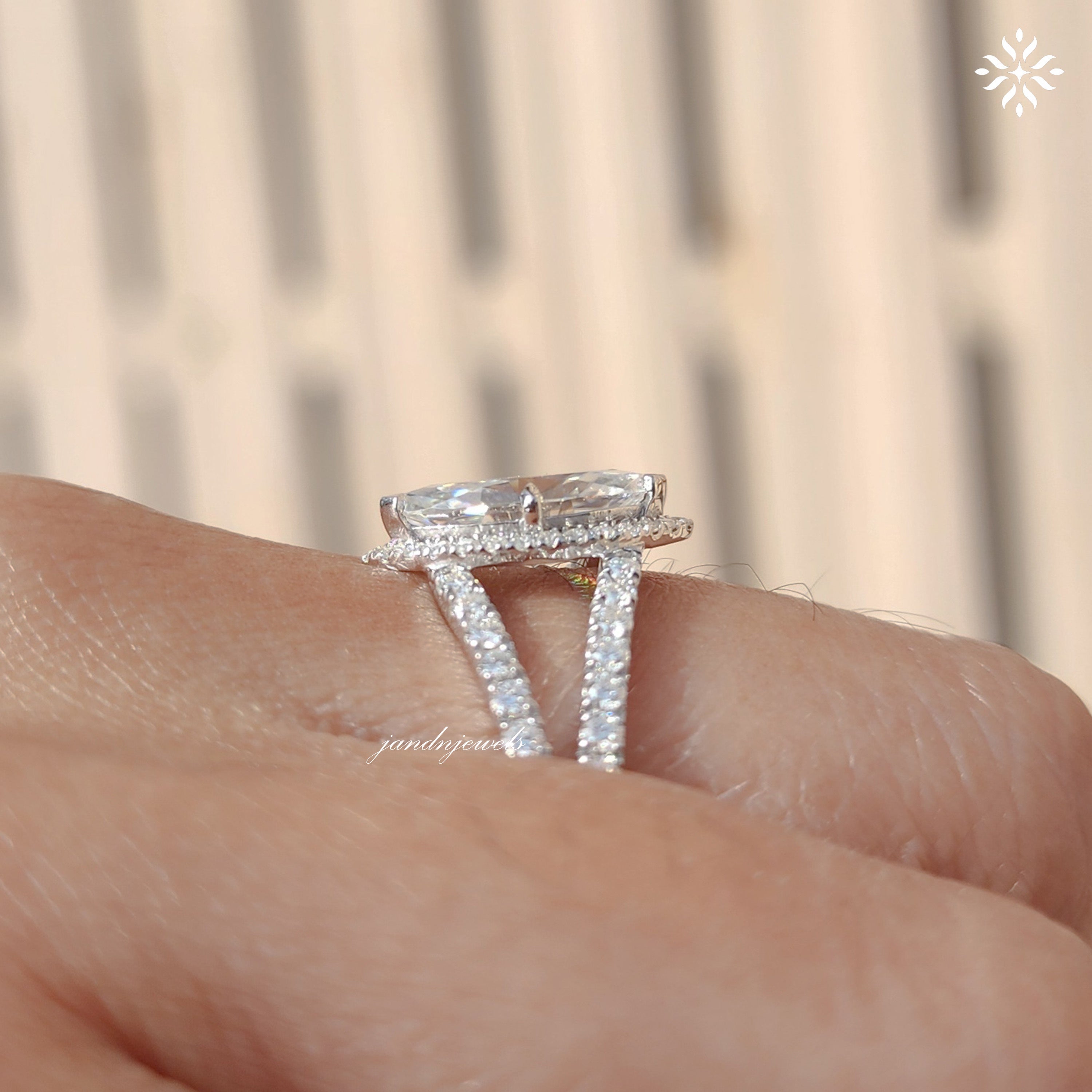 Halo Marquise Cut Moissanite Engagement Ring Split Shank Marquise Ring Unique Diamond Wedding Ring Anniversary Gift for Her
