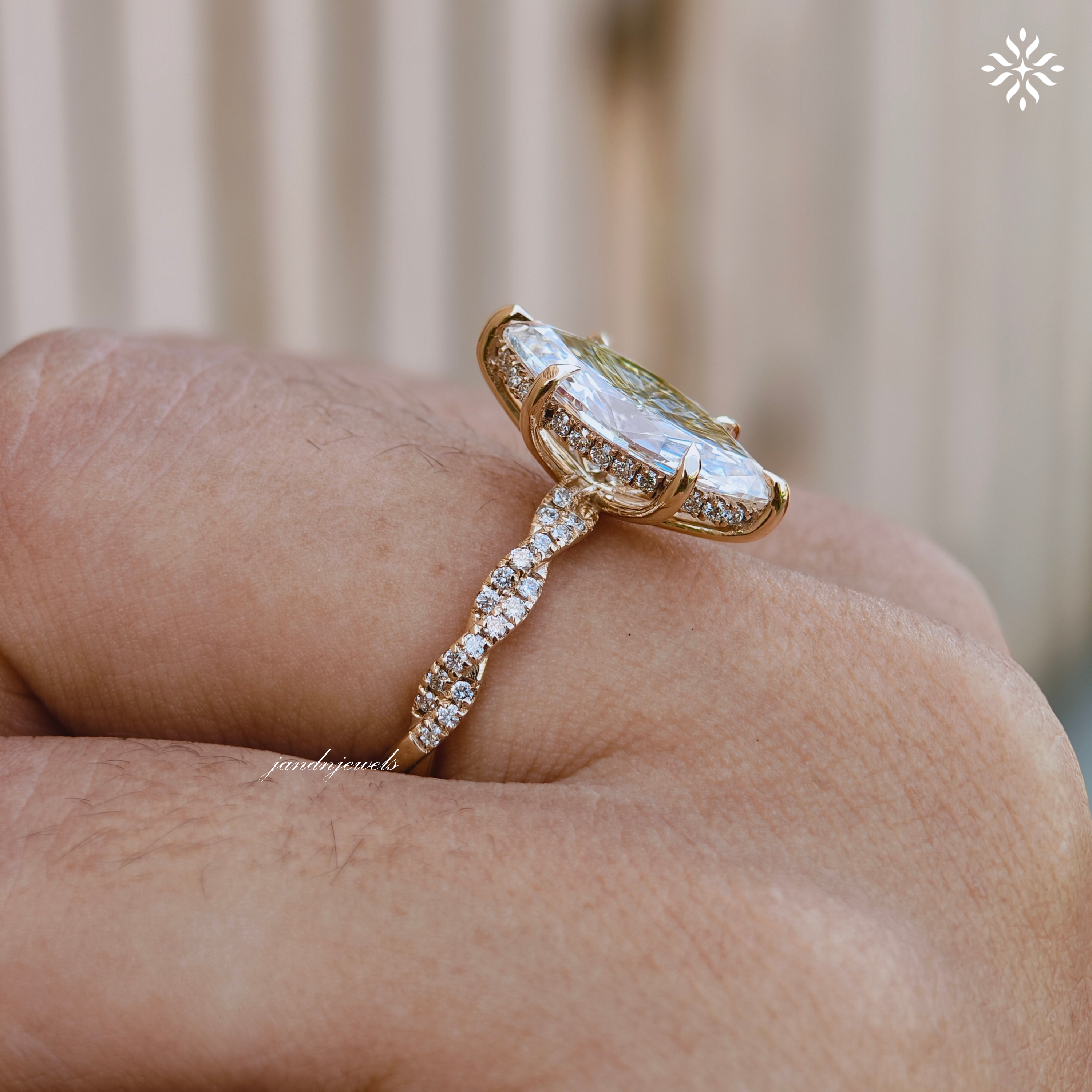 3CT Marquise Cut Lab Grown Diamond Engagement Ring Hidden Halo Twisted Band Ring 14K Solid Gold Unique Wedding Ring for Her