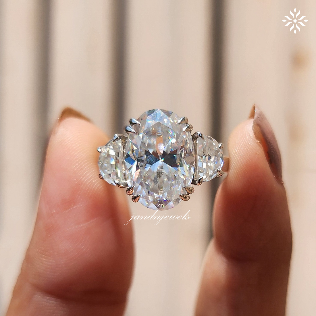 4CT Oval Moissanite Engagement Ring Three Stone Half Moon Diamond Trilogy Ring 14K Gold Wedding Anniversary Gift For Her