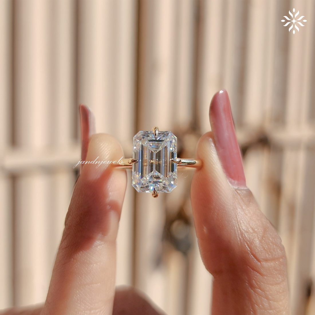 3CT Emerald Cut Moissanite Engagement Ring 14K Solid Yellow Gold Wedding Ring Compass Prong Set Ring Solitaire Diamond Ring Propose Ring