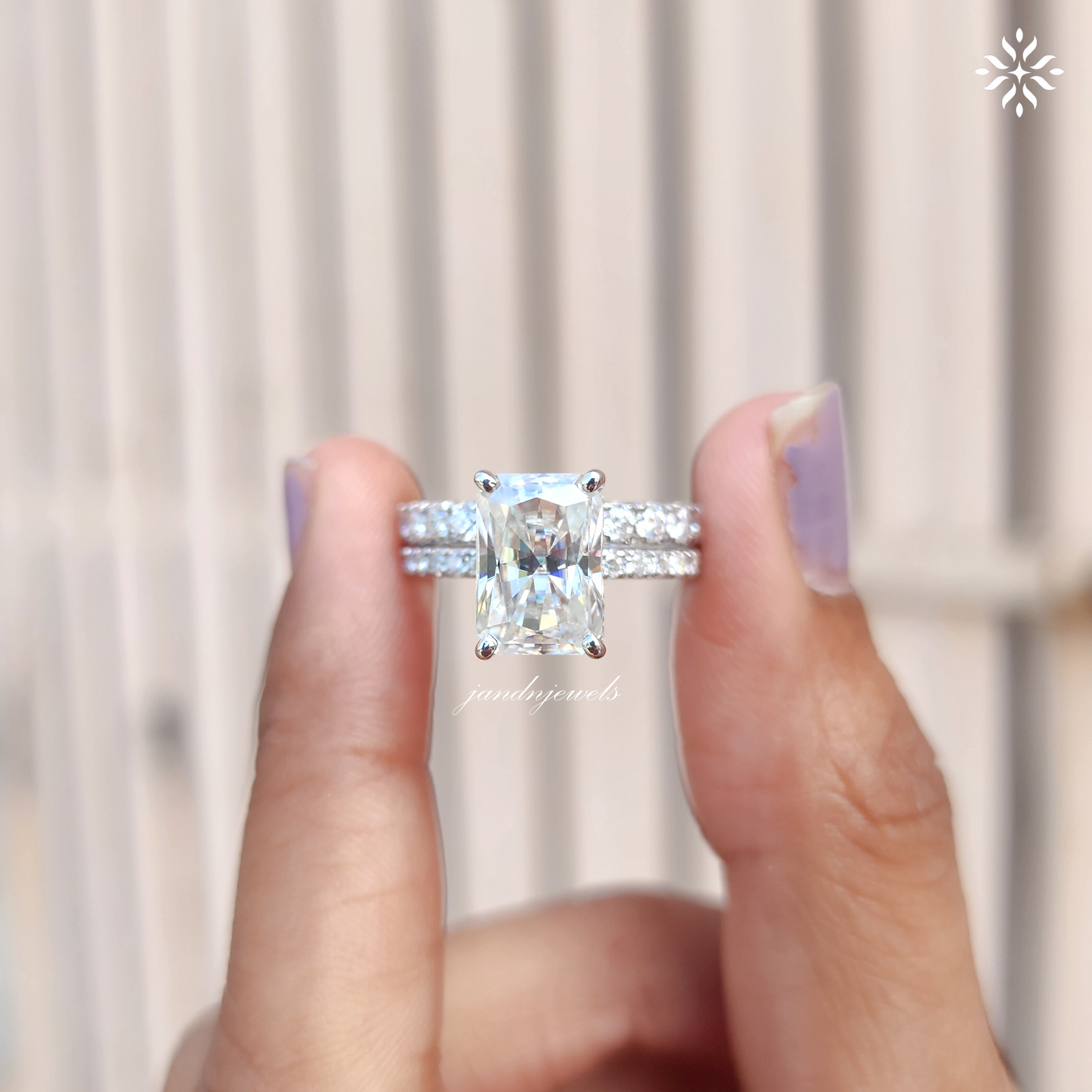 3CT IGI Certified Radiant Cut Moissanite Engagement Ring Set Bridal Ring Set Matching Diamond Ring