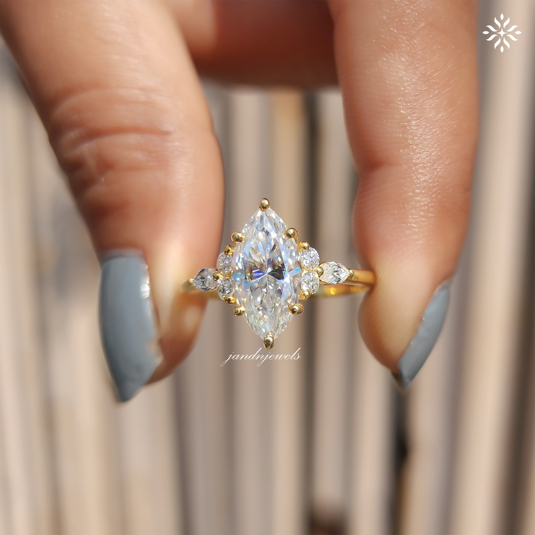 Vintage Marquise Cut Moissanite Engagement Ring Women's Diamond Wedding Ring with Side Stone Delicate 14k Solid Gold Diamond Promise Ring