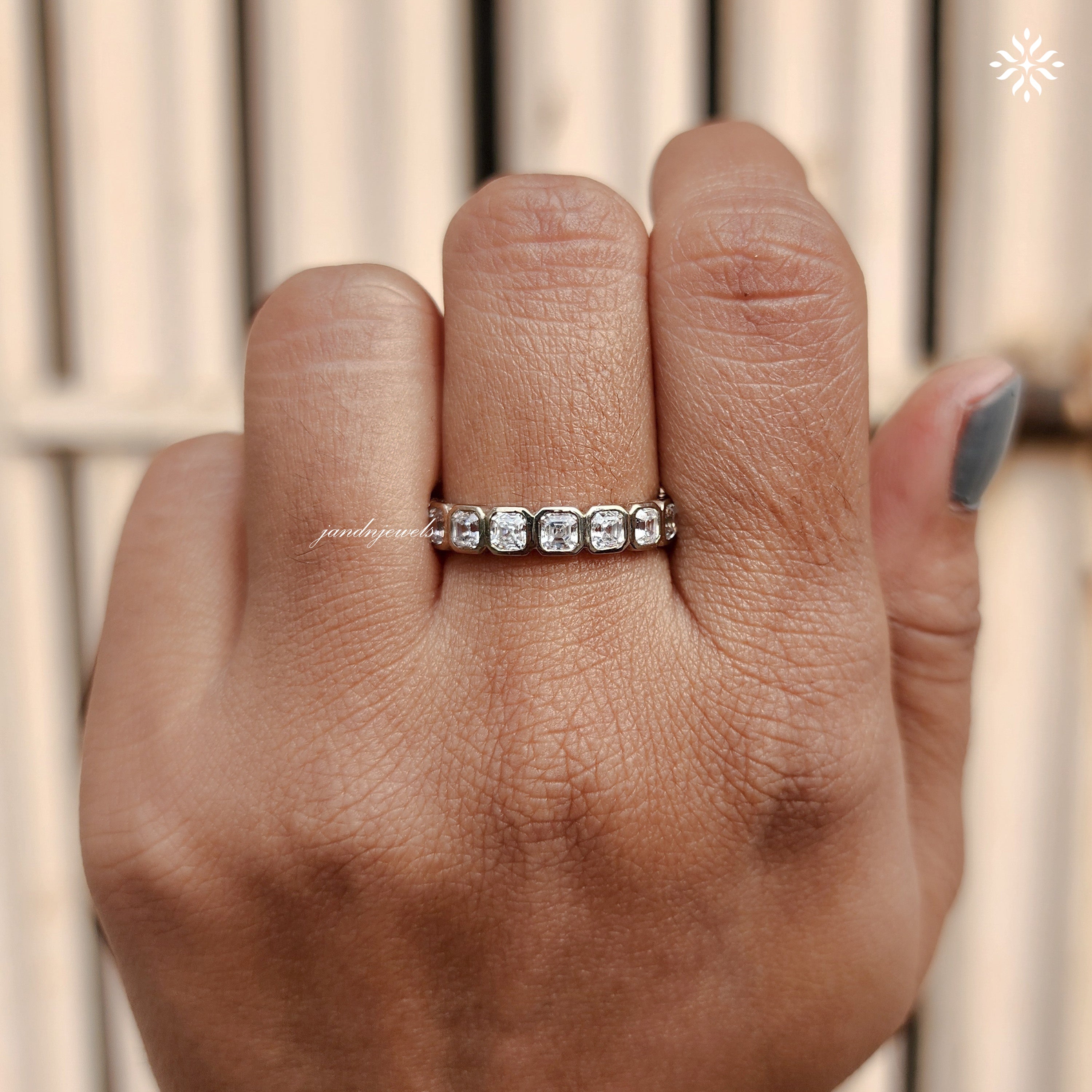 Bezel Set Asscher Cut Moissanite Full Eternity Wedding Band