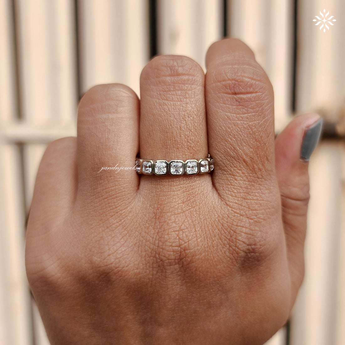 Bezel Set Asscher Cut Moissanite Full Eternity Wedding Band