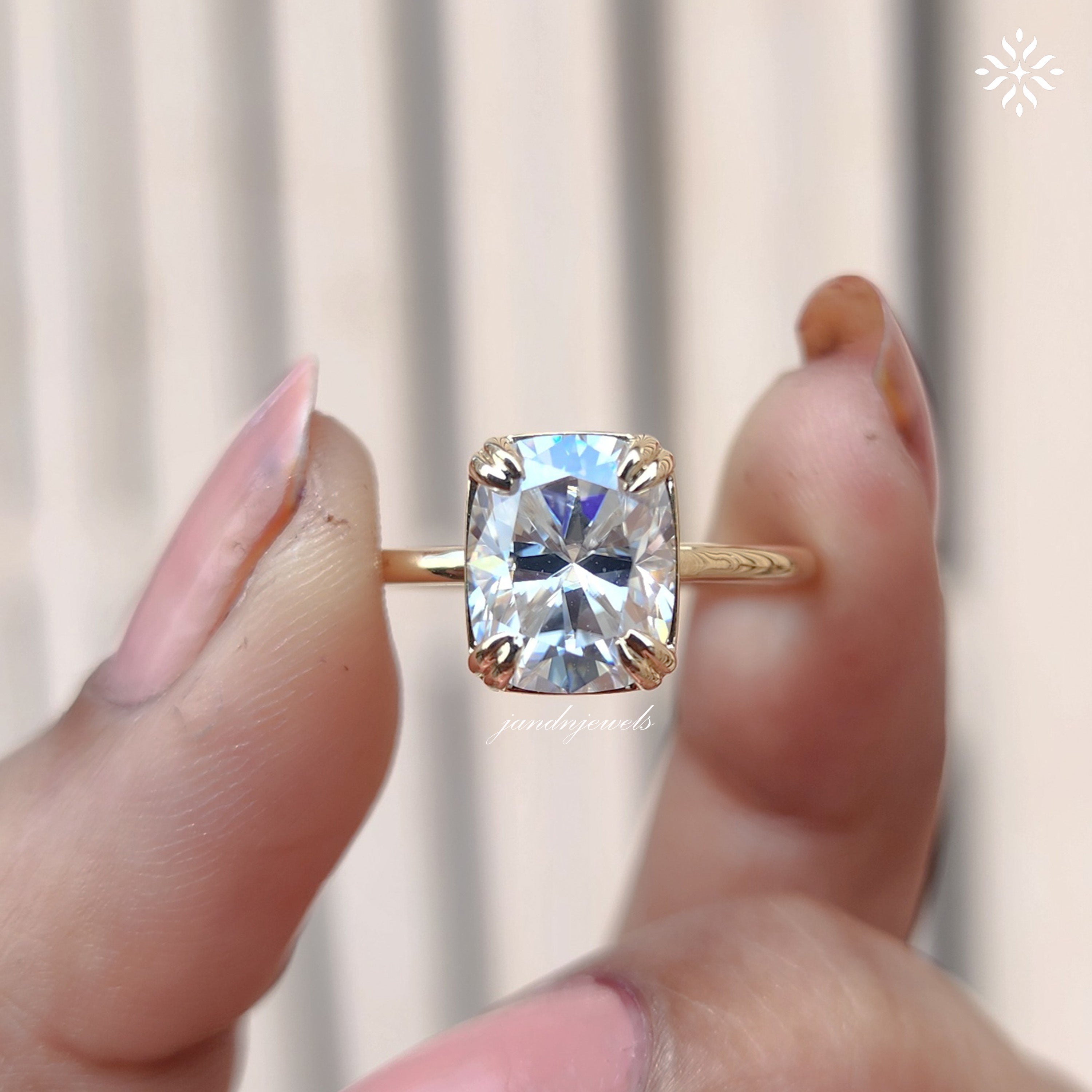 2CT Cushion Cut Moissanite Engagement Ring Dabble Prong Ring Solitaire Ring