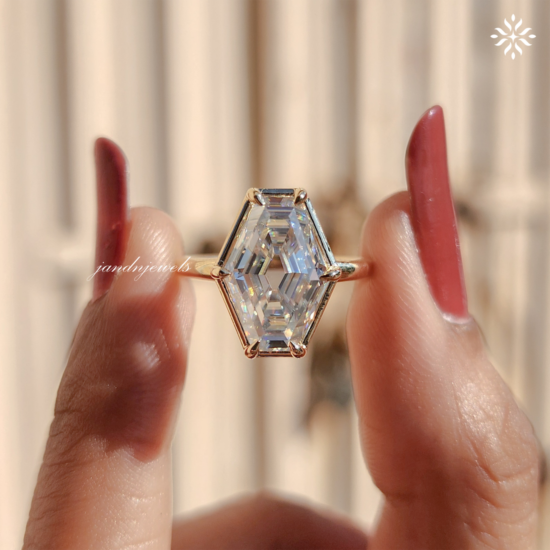 4CT Lozenge Cut Moissanite Engagement Ring 14K Solid Gold Solitaire Bezel And Prong Set Ring Unique Geometric Diamond Ring Wedding Ring
