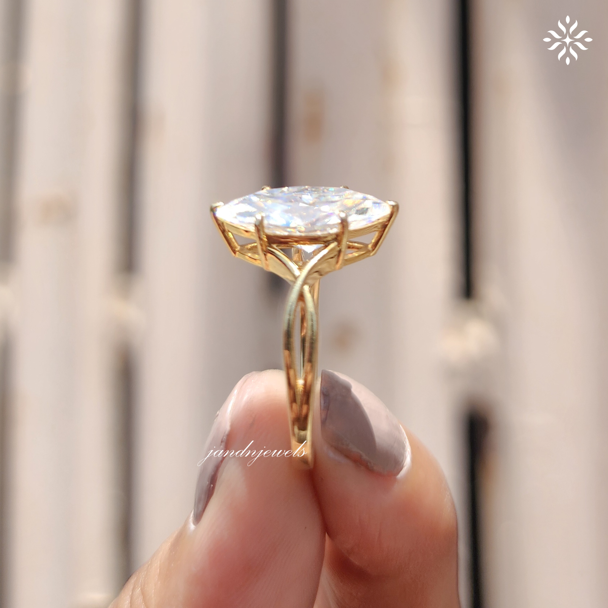 2.5CT Marquise Cut Moissanite Engagement Ring Twisted Shank 14K Yellow Gold Solitaire Prong Set Bridal Ring Anniversary Wedding Ring Gift