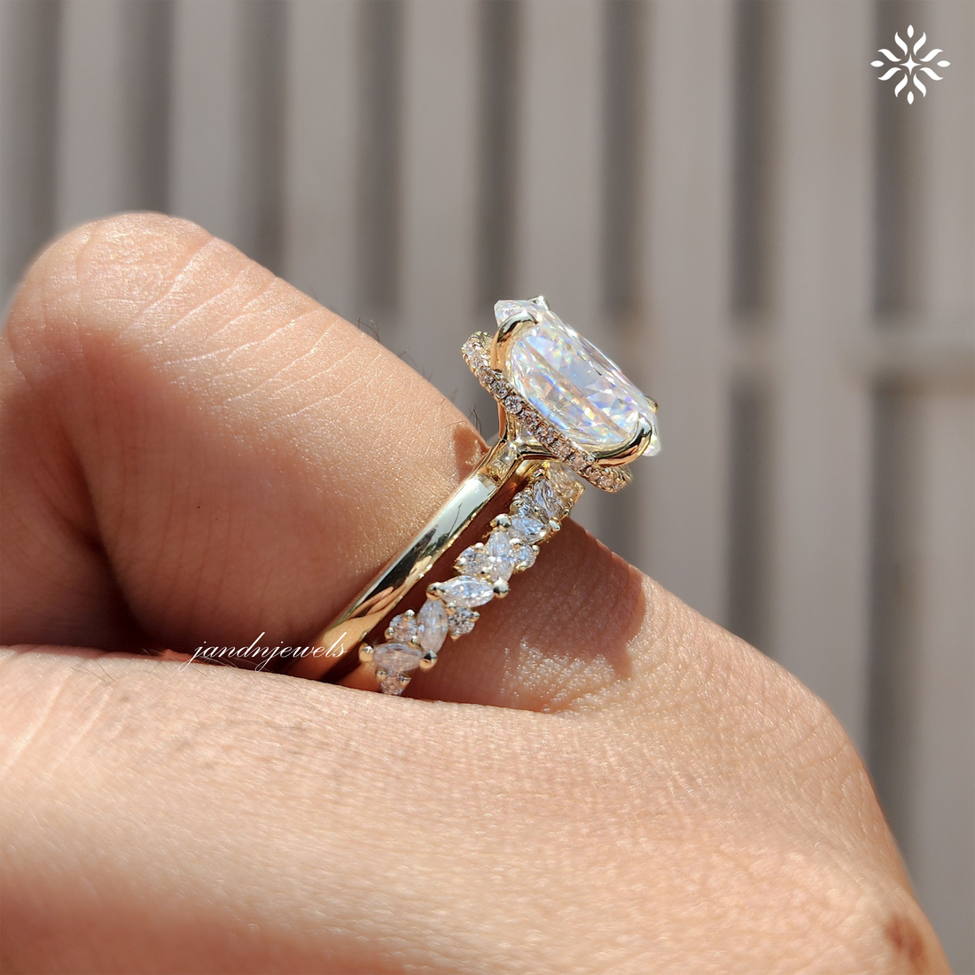 3CT Oval Moissanite Engagement Ring Set Hidden Halo Bridal Ring Set 14K Solid Gold Ring Marquise And Round Cut band 14K Solid Gold Ring