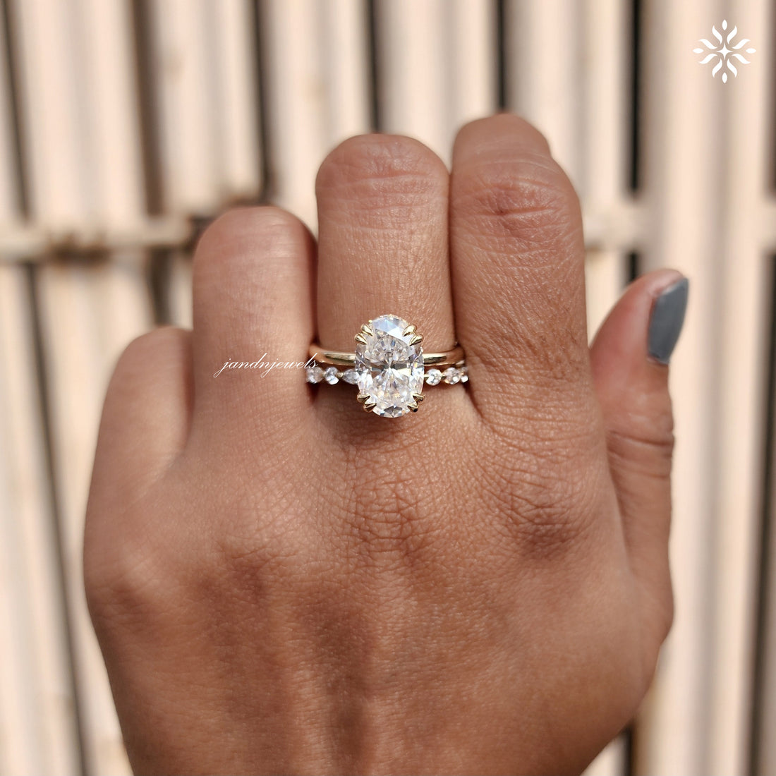 3CT Oval Cut Moissanite Engagement Ring Set Hidden Halo Dabble Prong Ring 14K Solid Gold Bridal Ring Set Personalized Name Initial Ring