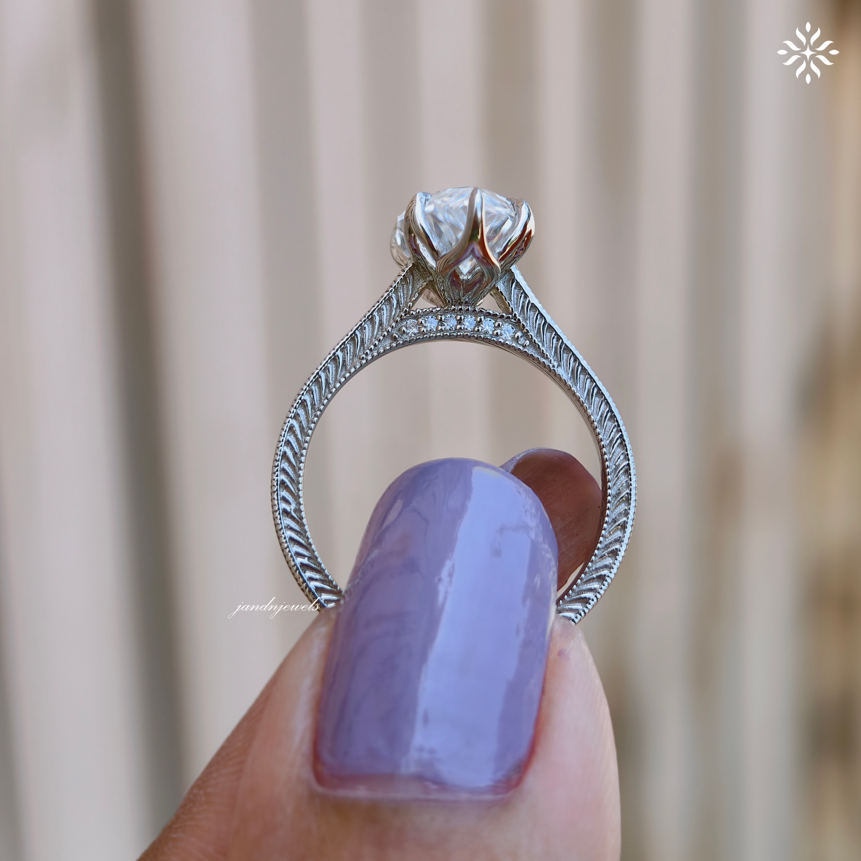 2.5CT Filigree Marquise Cut Moissanite Engagement Ring Art Deco Engraved Band Solitaire Ring 14K Gold Six Prong Designer Bridal Ring for Her
