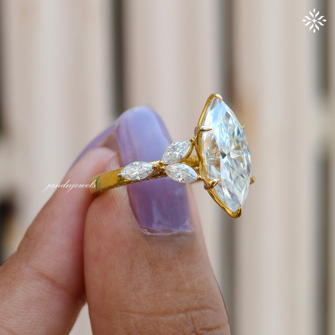 4CT Marquise Cut Moissanite Engagement Ring Cluster Marquise Side Stone Ring Classic Floral Basket Setting Wedding Ring Micro Pavé Band