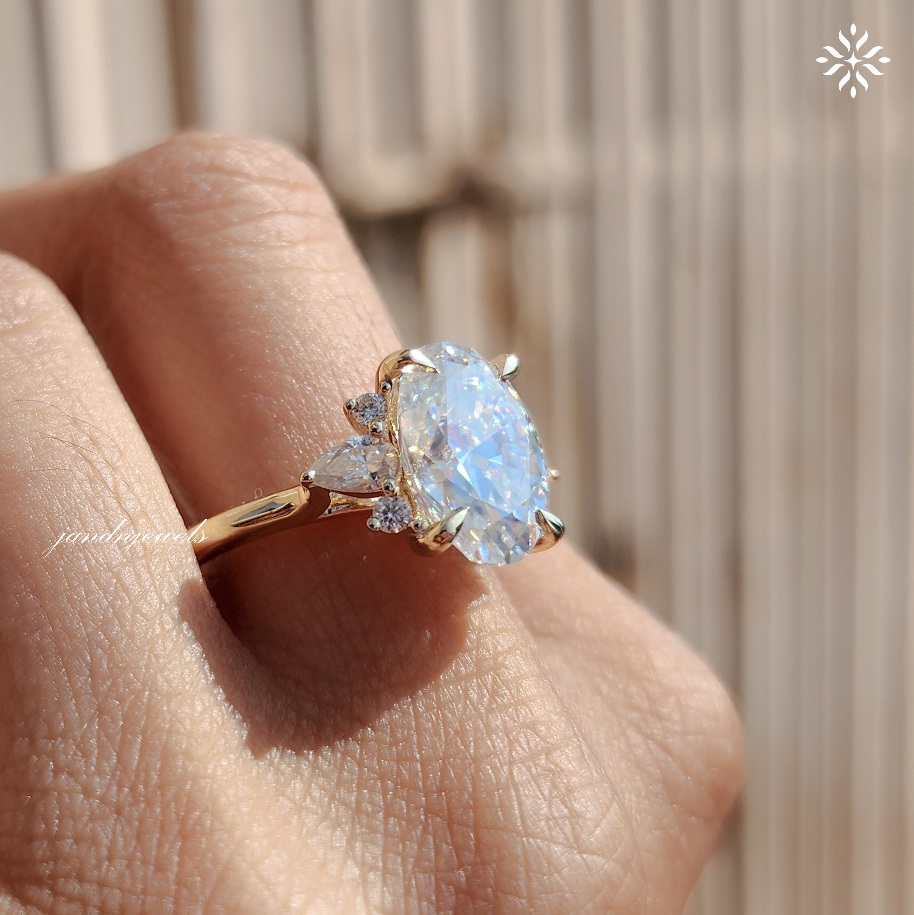 4CT Oval Cut Moissanite Engagement Ring Cluster Diamond Ring Wedding Ring 14K Solid Gold Ring