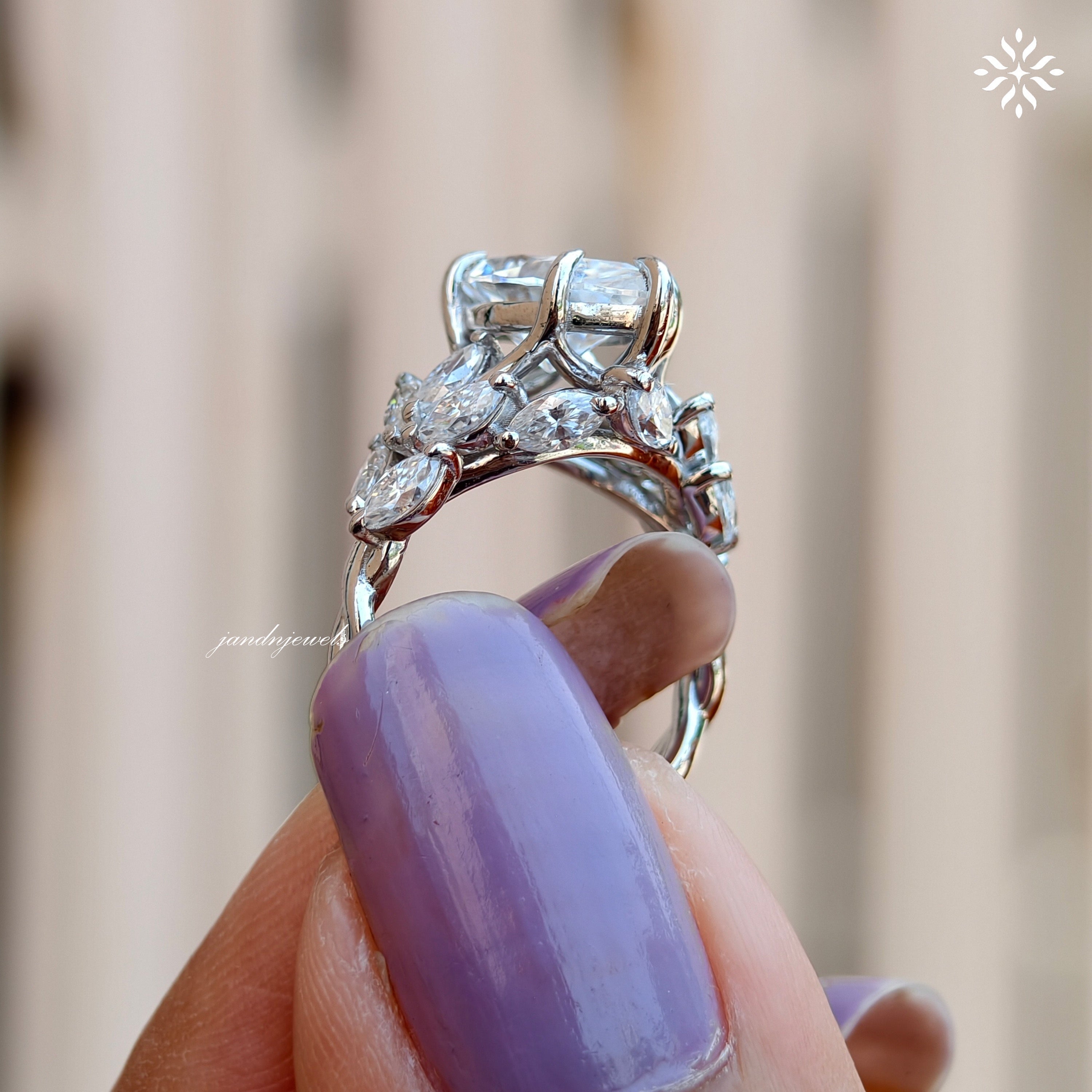 Floral Marquise Cut Moissanite Engagement Ring 14K Solid Gold nature Inspired Ring Artdeco Ring Promise Ring for Her