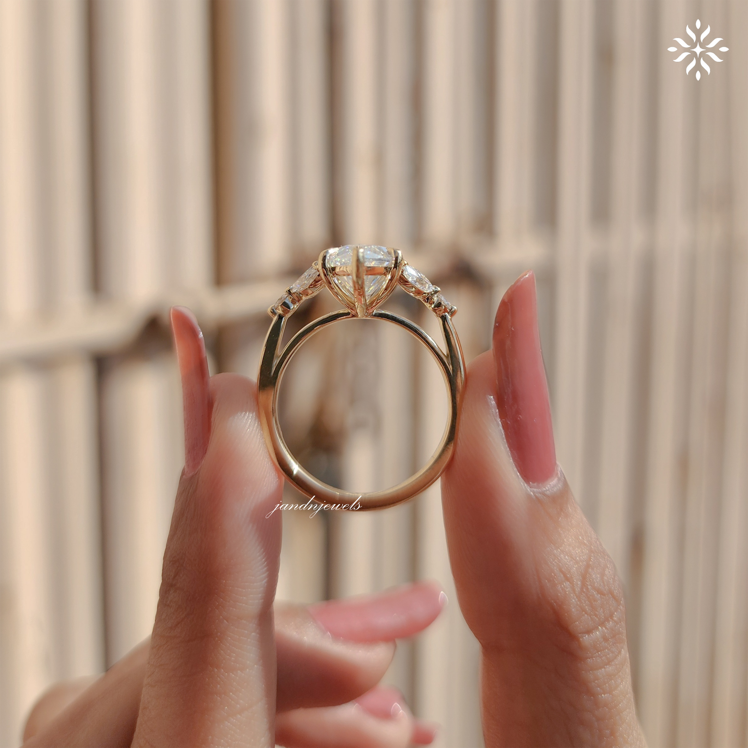 Marquise Moissanite Cluster Ring: Art Deco Solid Gold Anniversary Ring