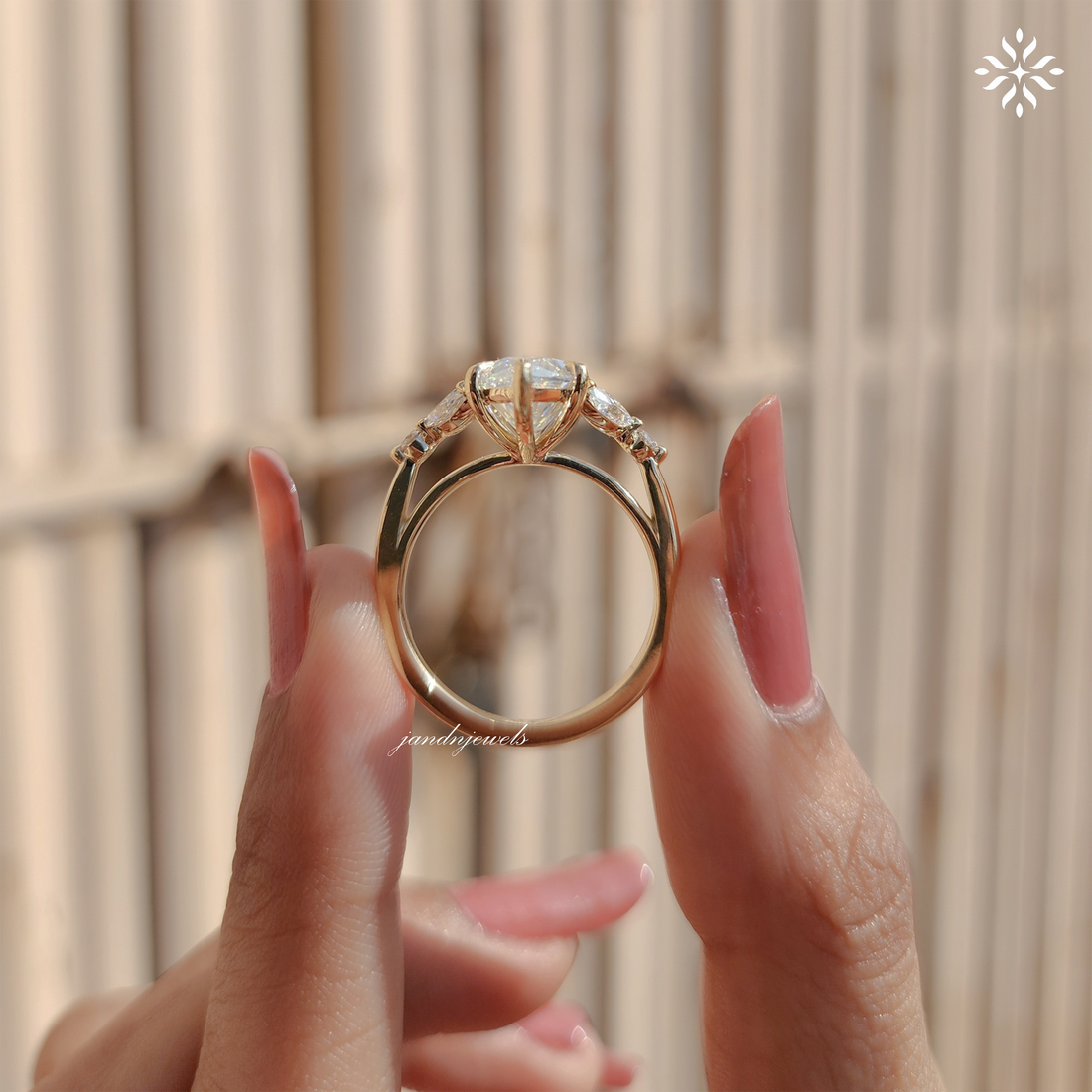 Marquise Moissanite Cluster Ring: Art Deco Solid Gold Anniversary Ring