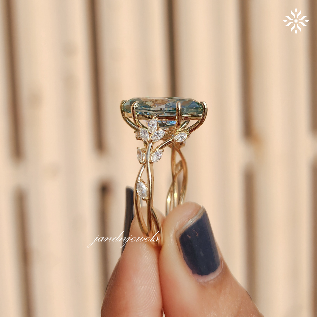 4CT Green Marquise Cut Moissanite Engagement Ring Yellow Gold Floral Vine Ring ArtDeco Ring