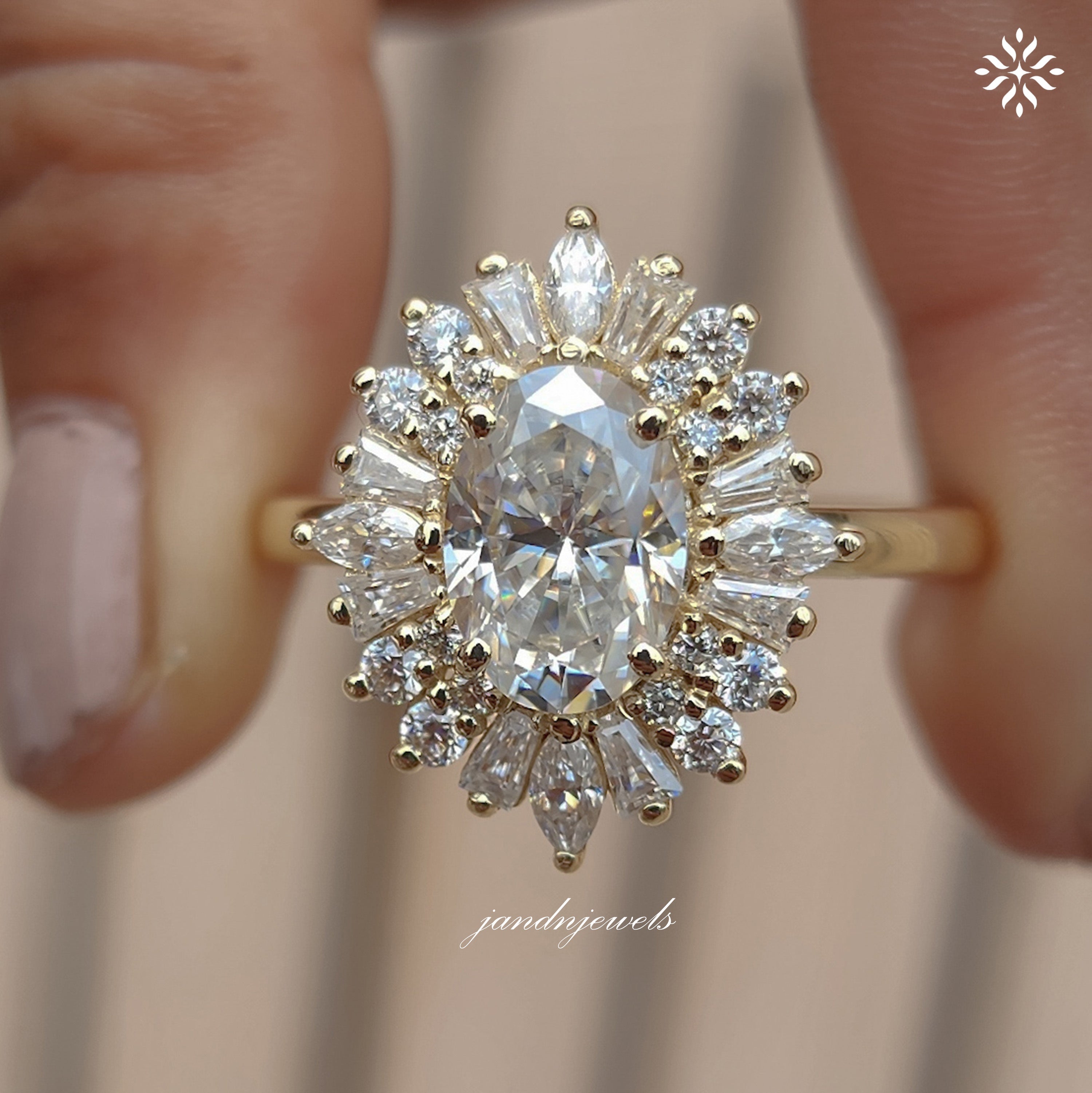 Starburst Oval Cut Moissanite Engagement Ring Art Deco Ring Oval Cut Ring 14k Gold Ring Wedding Ring Diamond Ring Anniversary Ring