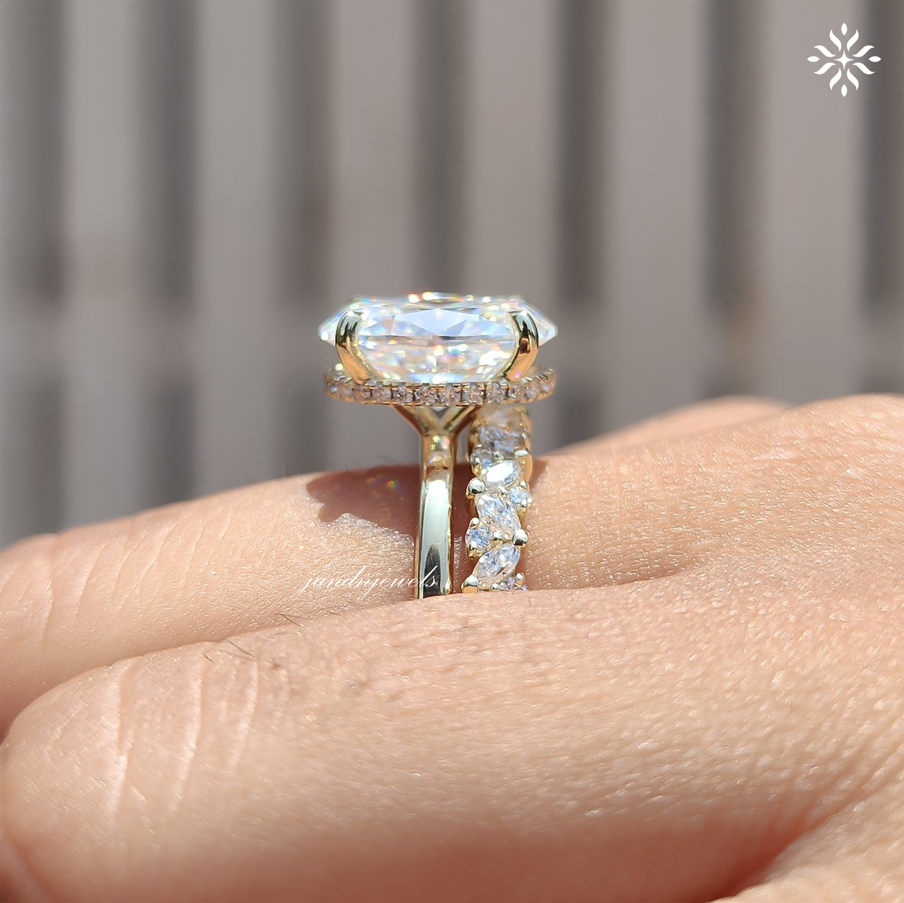 3CT Oval Moissanite Engagement Ring Set Hidden Halo Bridal Ring Set 14K Solid Gold Ring Marquise And Round Cut band 14K Solid Gold Ring