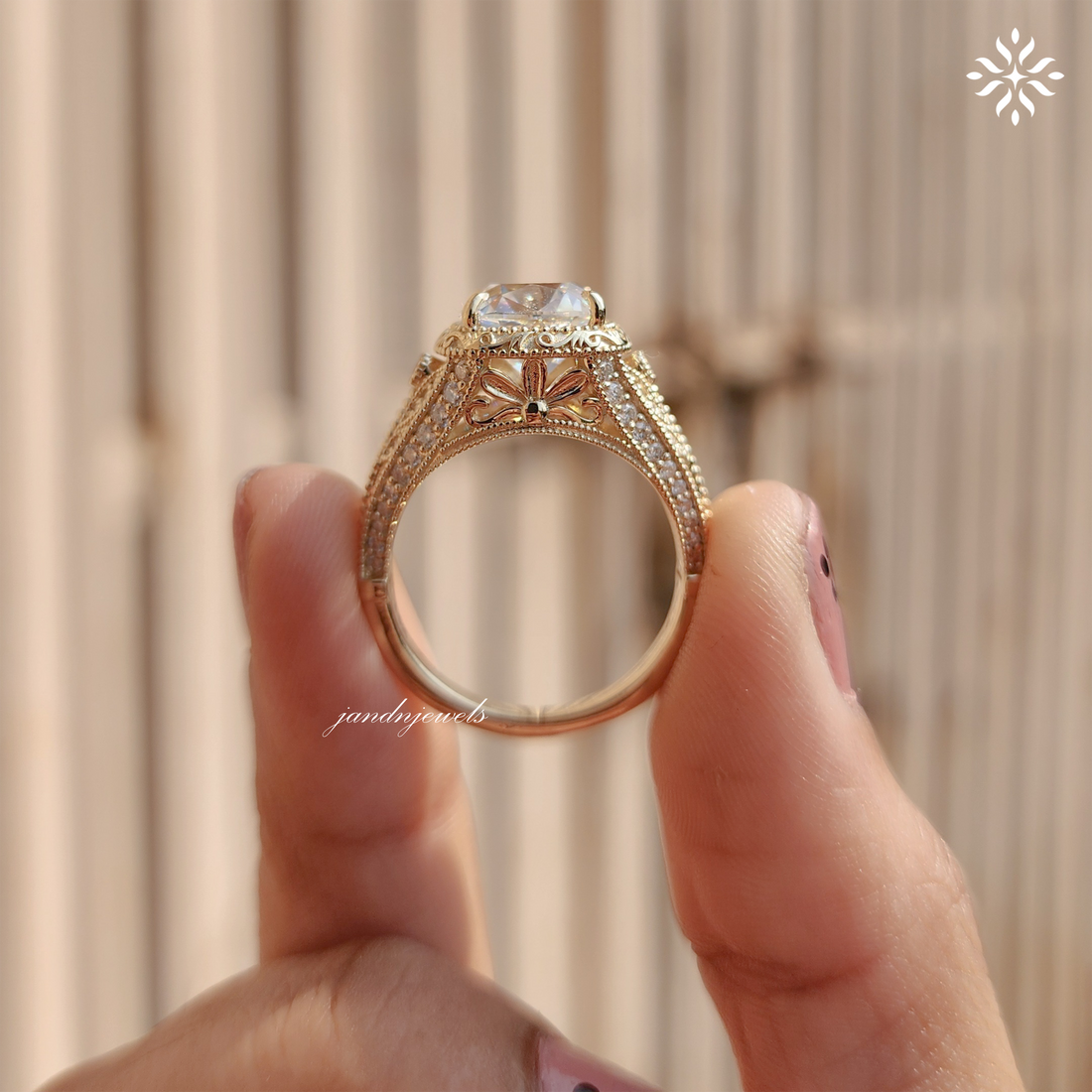 Art Deco Old Mine Cushion Cut Moissanite Engagement Ring Handcrafted Engraved Milgrain Ring 14K Solid Gold Vintage Ring, Taylor Swift Ring