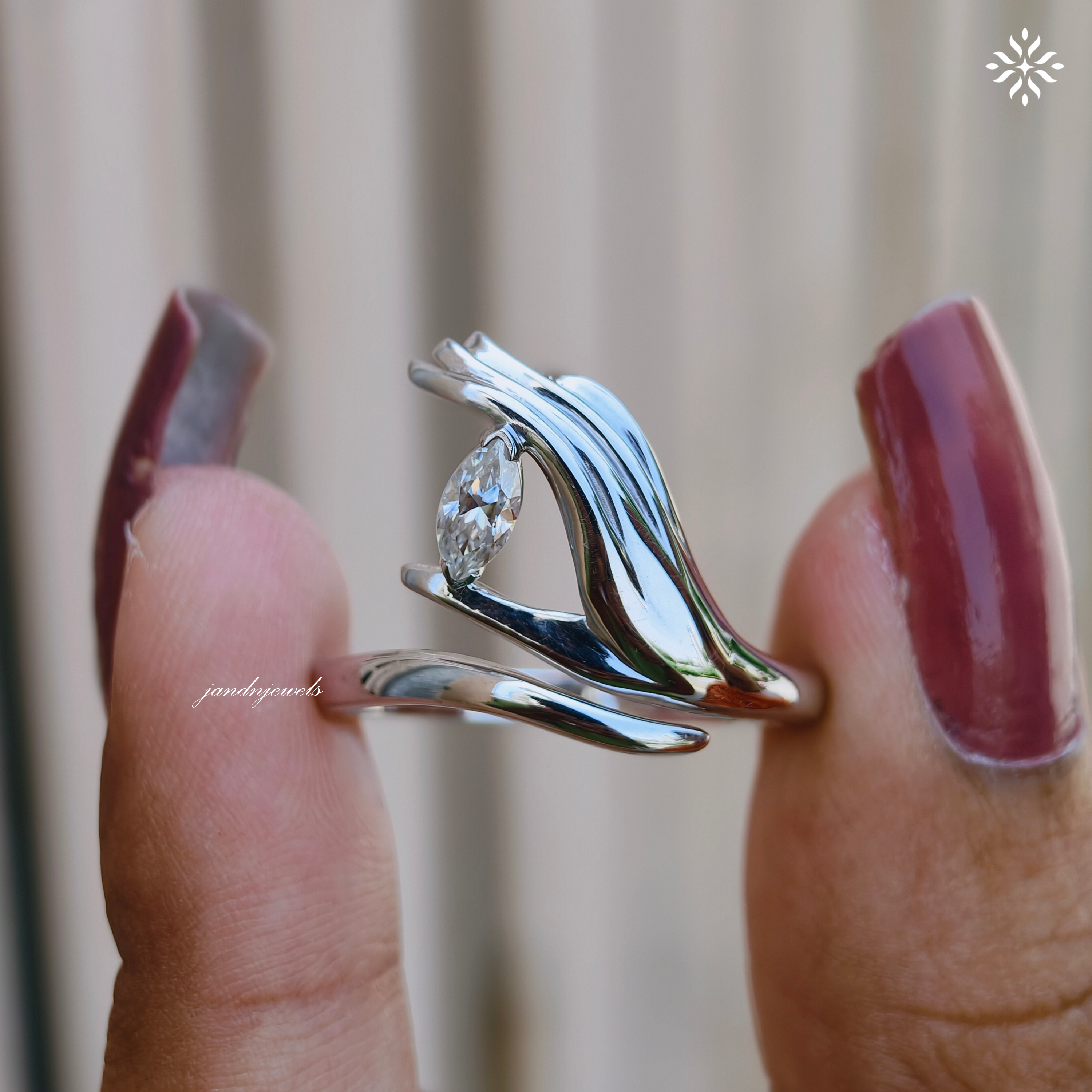 Sculptural Hand Style Marquise Moissanite Ring, Open Wrap Gold Ring, Modern Artistic Statement Ring