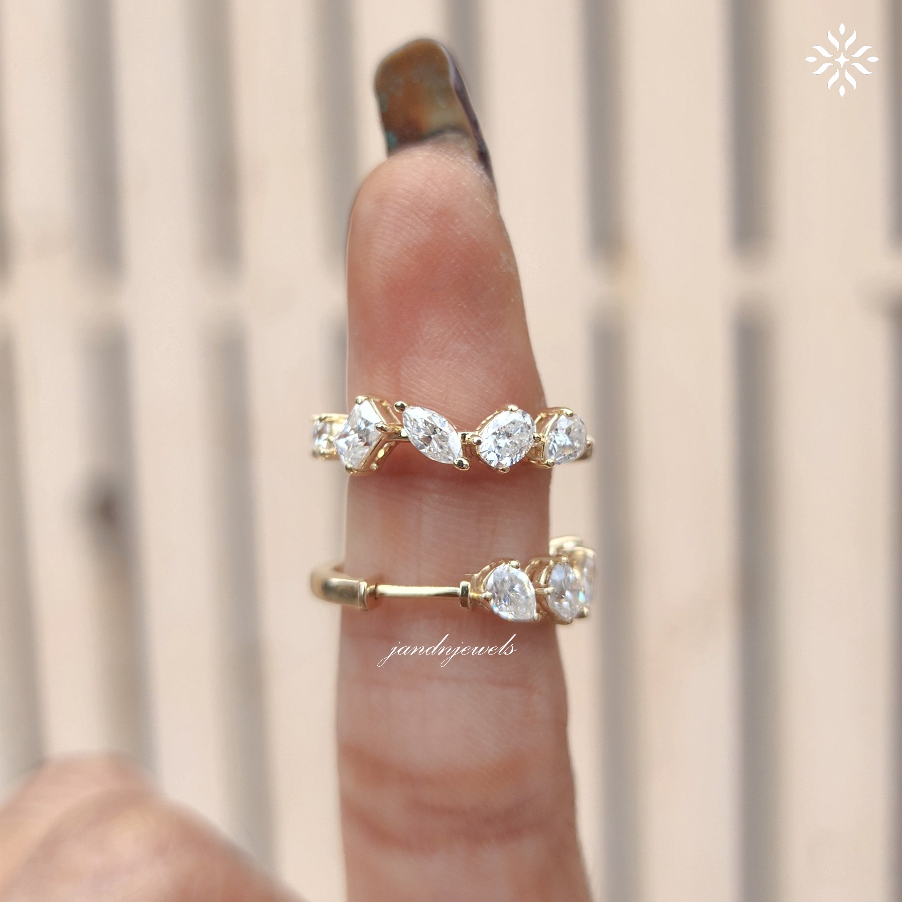 Mixed Shape Moissanite Diamond Hoop Earrings 14K Gold Marquise Oval Princess Cut Wedding Earrings