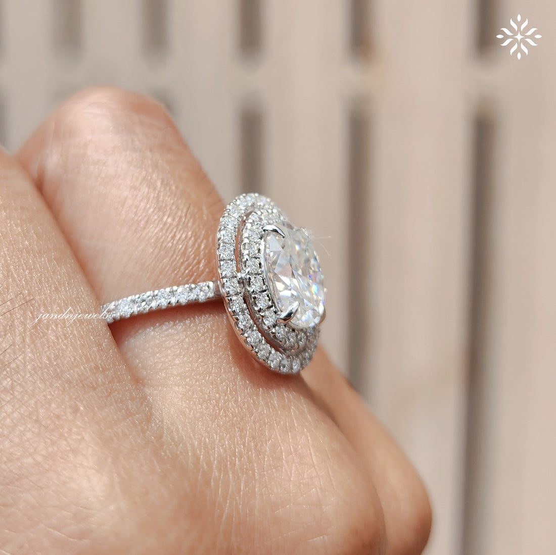 Double Halo Oval Moissanite Engagement Ring Unique Halo Ring Ring Wedding Pave Band 14K White Gold Ring Anniversary gift For Women