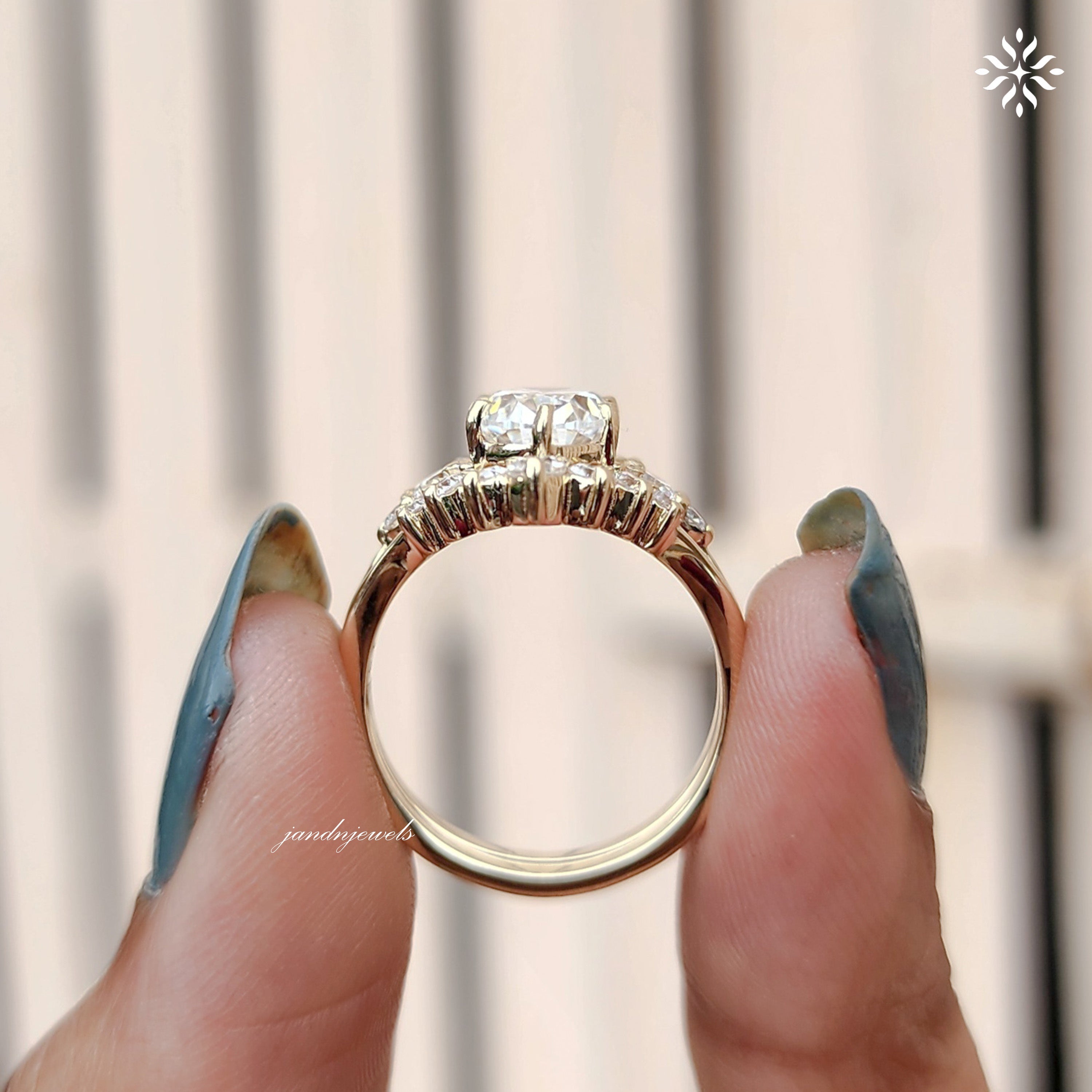 2.5 Carat Oval Moissanite Engagement Ring, Halo Bridal Set, 14K Yellow Gold Wedding Band, Anniversary Gift, Unique Cluster Ring