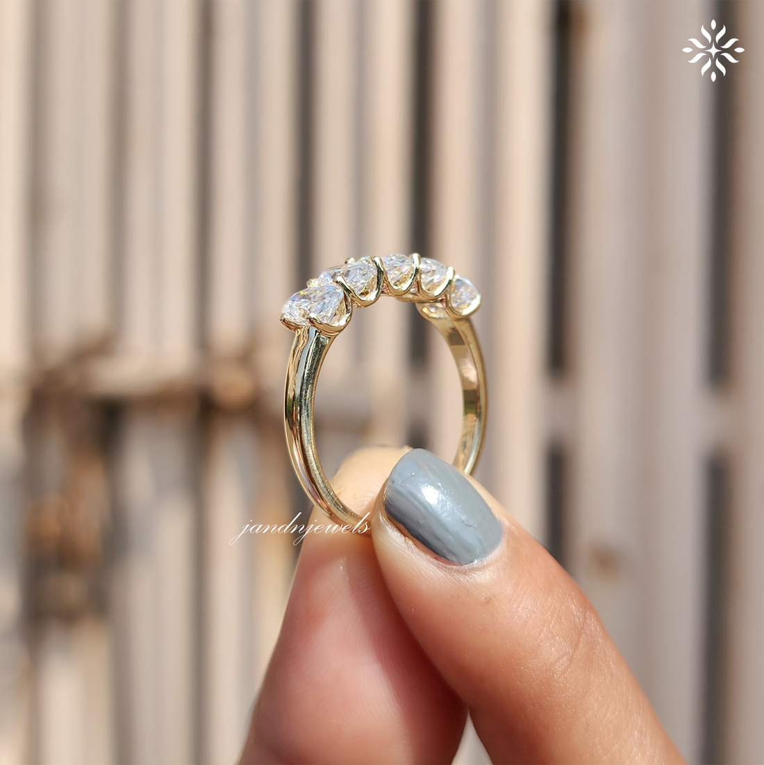 Oval Shaped Lab Grown Diamond Ring 5 Stone Wedding Band 10K Solid Yellow Gold Ring