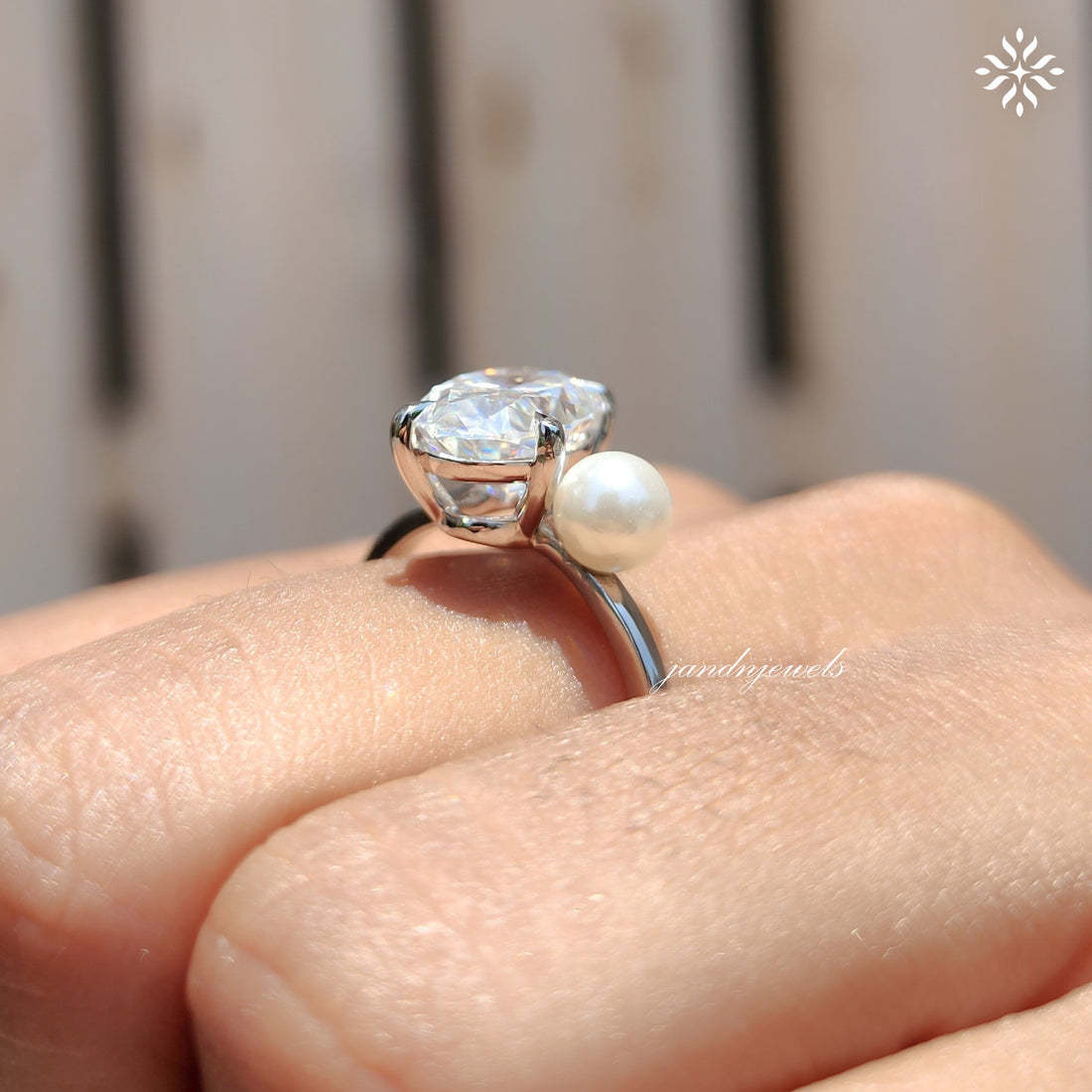 Oval Moissanite & Pearl Two Stone Ring, Toi Et Moi Design