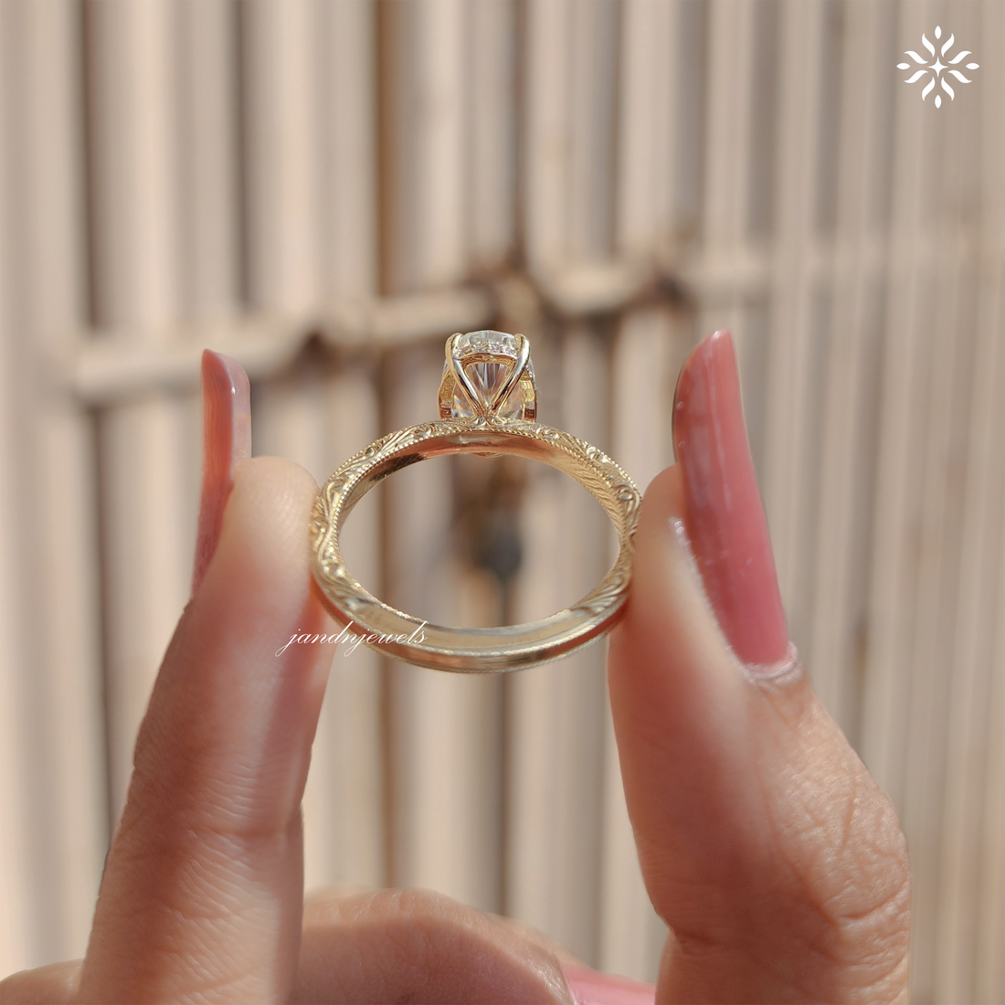 2CT Oval Cut Moissanite Engagement Ring Solitaire Diamond Ring Handcrafted Engraved Wedding Band 14K Solid Gold Hidden Halo Ring