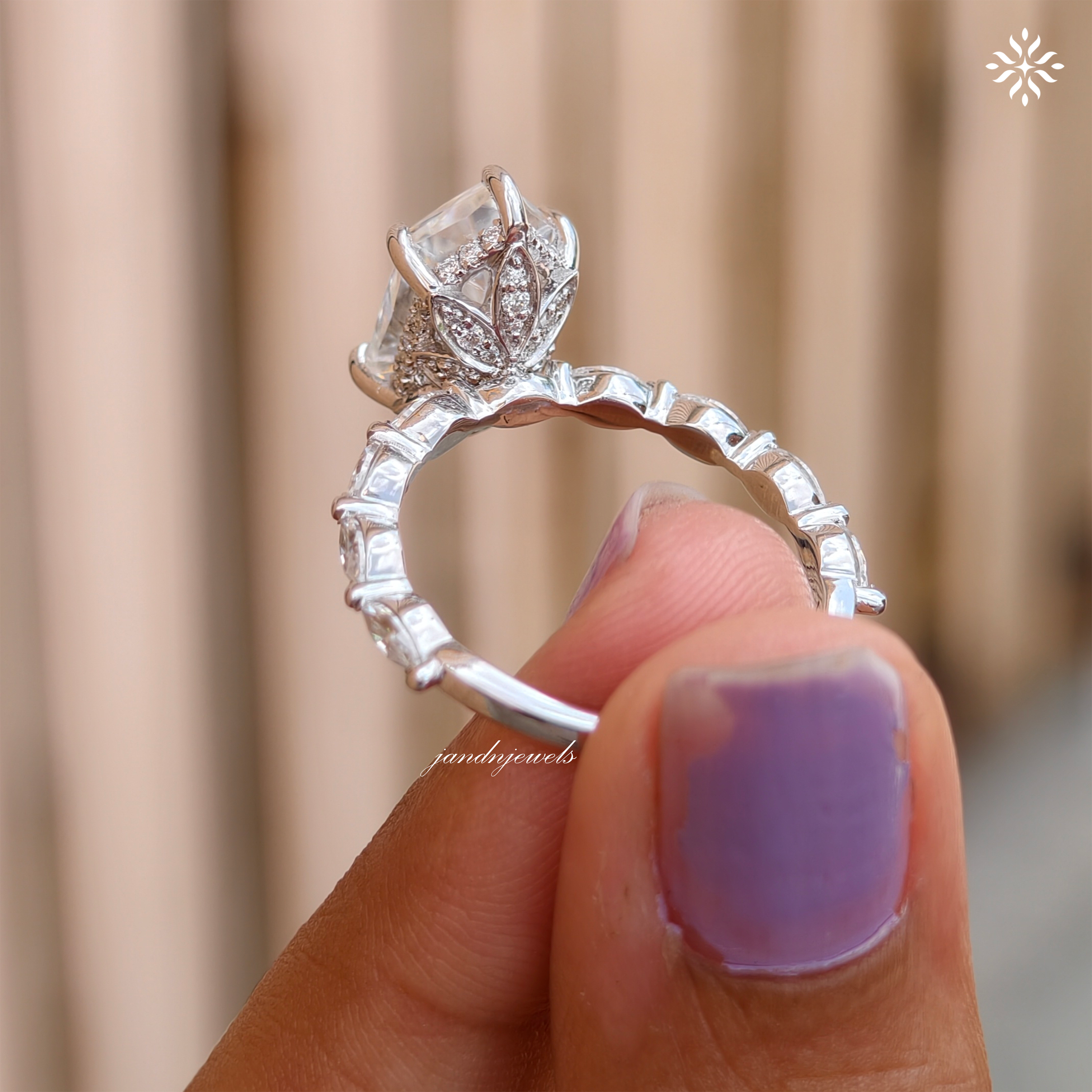 Lotus Hidden Halo 3CT Dutch Marquise Cut Moissanite Diamond Ring Solitaire Ring