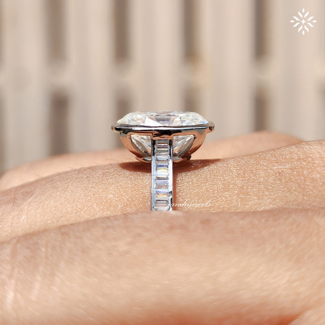 3CT Oval Cut Moissanite Engagement Bezel Ring Set Channel Set Wedding Ring 14K Solid Gold Ring for Her