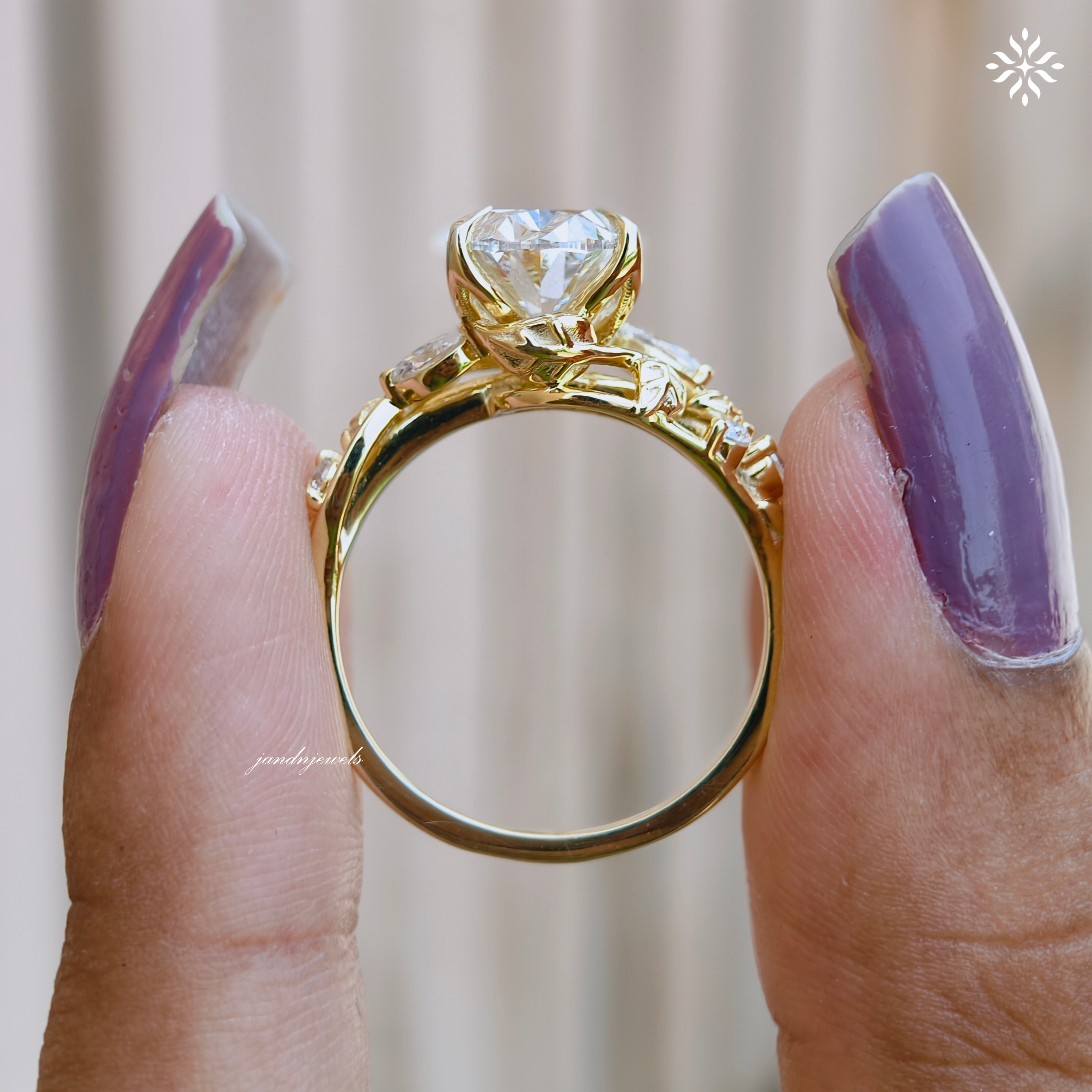 Botanical Oval Cut Lab Grown Diamond Engagement Ring Nature Inspired Floral Ring Vine Leaf Wedding Ring 14K Solid Yellow Gold Ring for Her