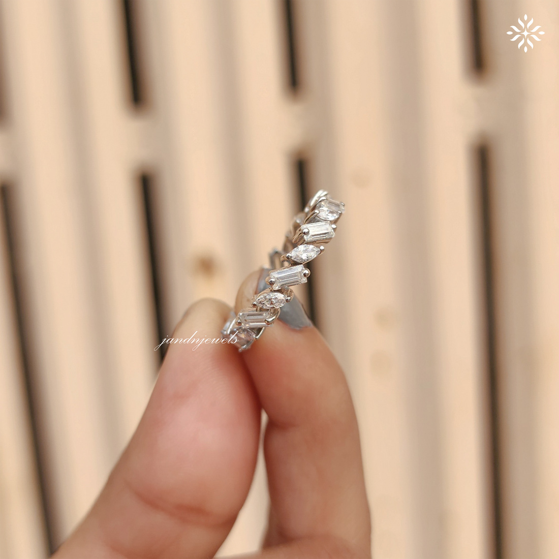 Marquise & Baguette Moissanite Band, Vintage Art Deco Wedding Ring, Half Eternity Stackable Ring, Unique Anniversary Gift Everbee logo Analyze listing