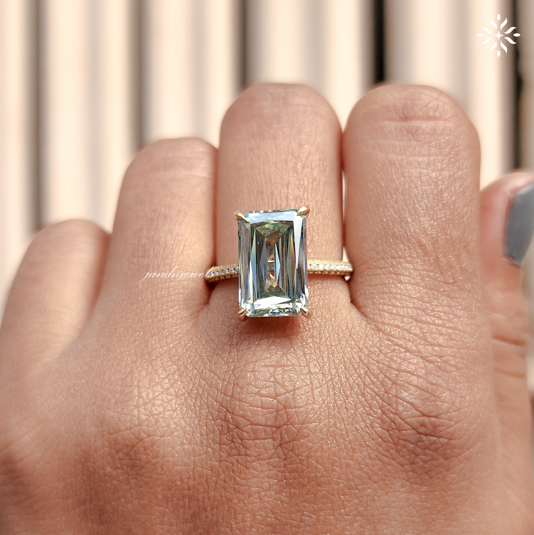 Cyan Blue Criss Cut Moissanite Engagement Ring 14K Solid Gold Hidden Halo Diamond Ring Pave Wedding Ring Unique Solitaire Ring for Her