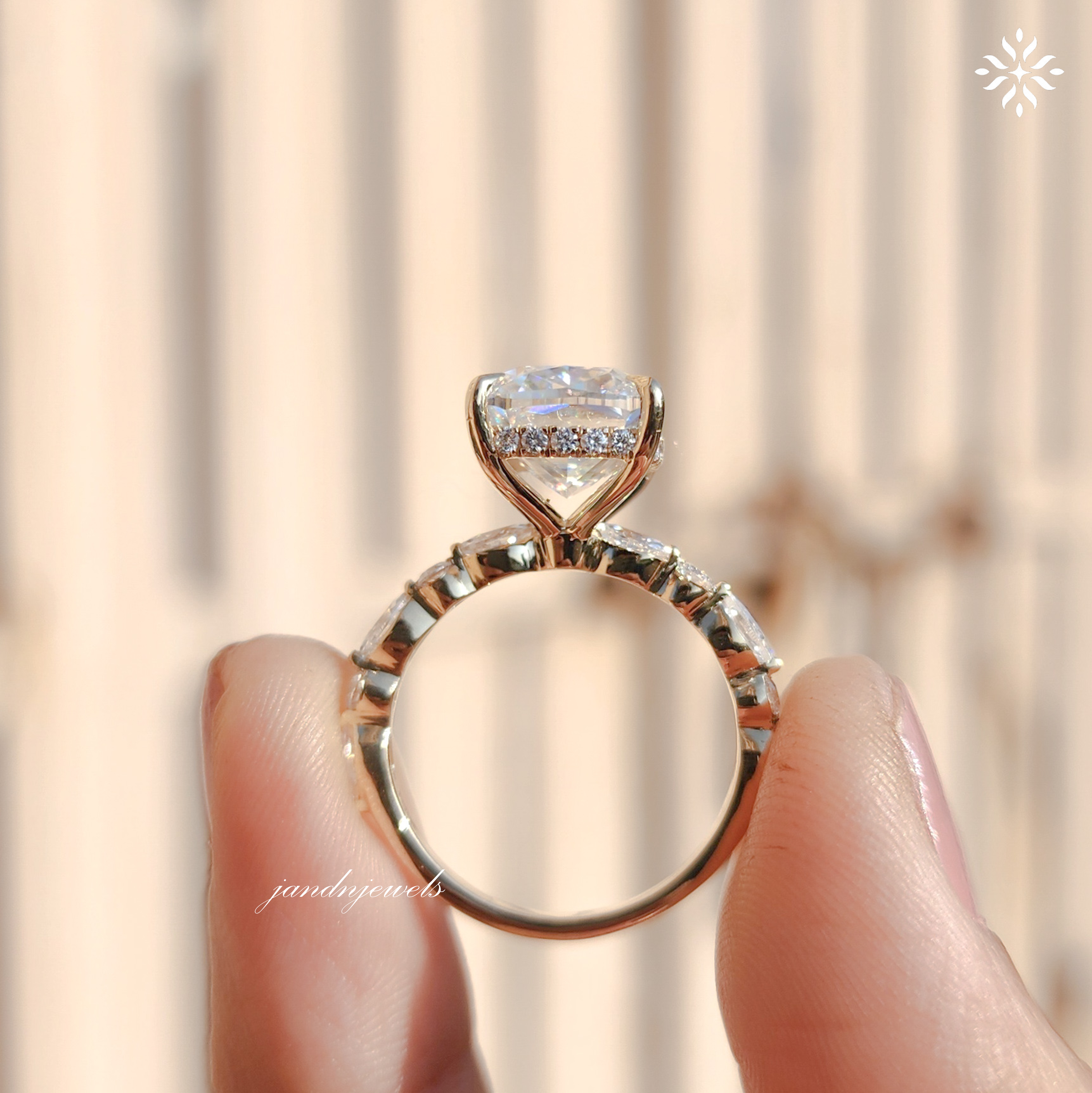 4CT Cushion Cut Moissanite Engagement Ring Hidden Halo 14K Gold Diamond Band Bridal Ring