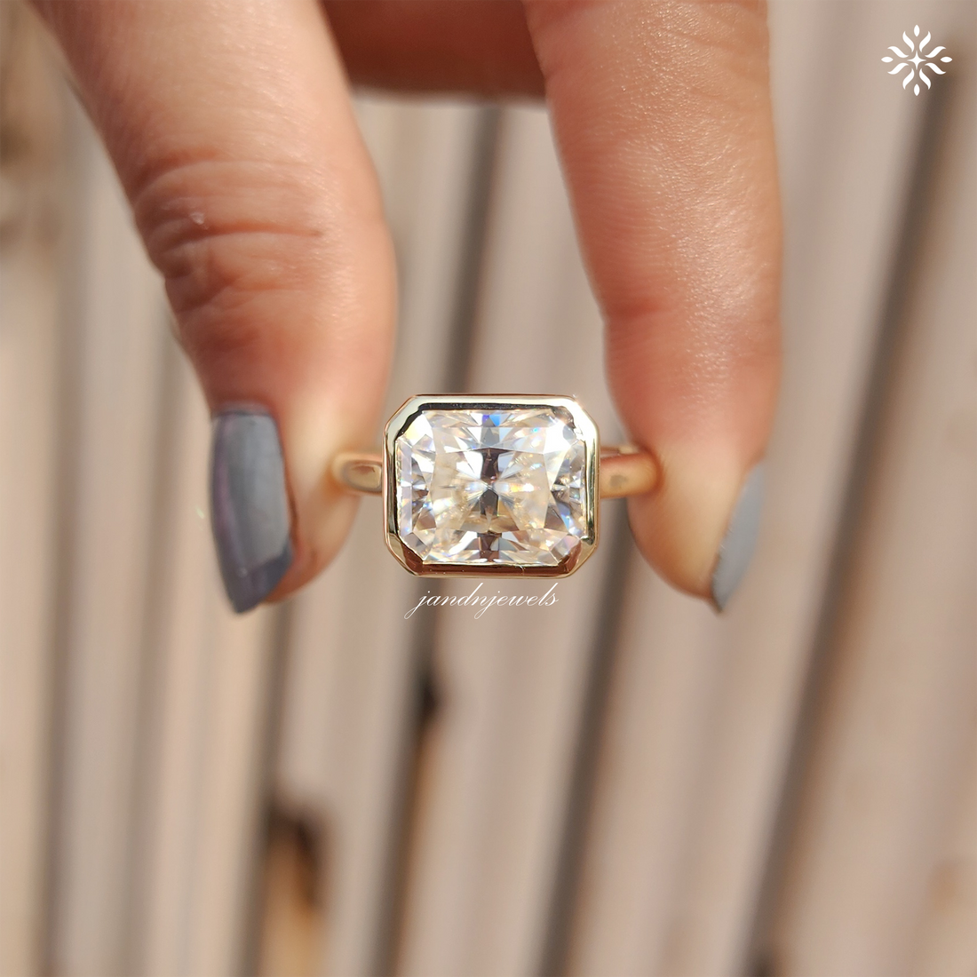East West Radiant Cut Moissanite Engagement Ring Bezel Set Cathedral Setting Ring Solitaire Diamond Ring