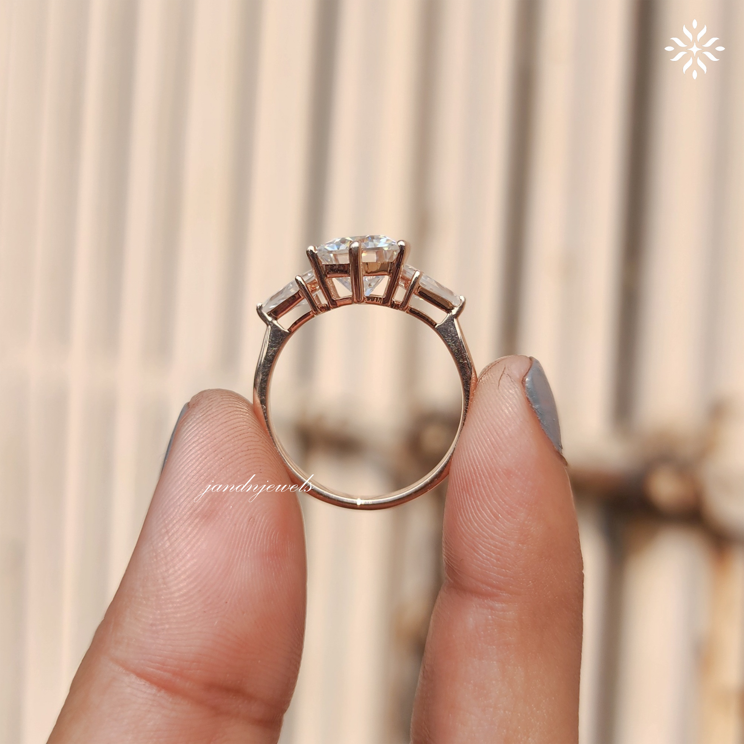 Three Stone Hexagon Cut Engagement Ring Side Stone kite Diamond Ring 14K Solid Gold Ring Antique Moissanite Diamond Ring